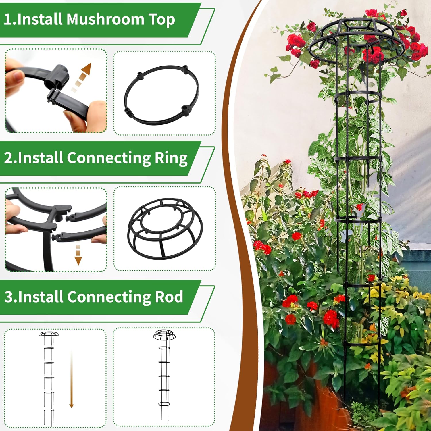 1 Pack Umbrella Trellis for Climbing Plants, 76 Inch Tall Adjustable Plant Support for Outdoor Indoor Garden, Sturdy