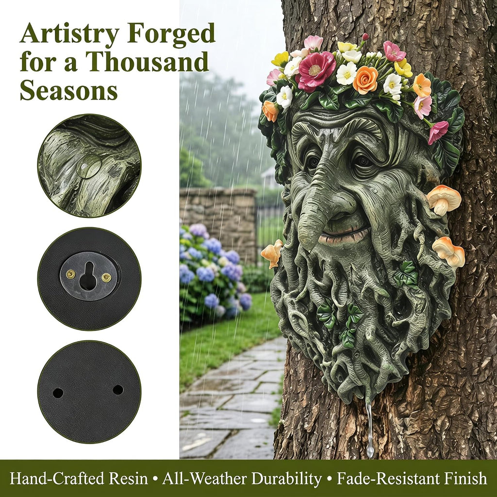 Old Man Tree Face Outdoor Decor Garden Statue Sculpture | Tree Face Hugger Flower Pot, Weatherproof, Rustic Fairy