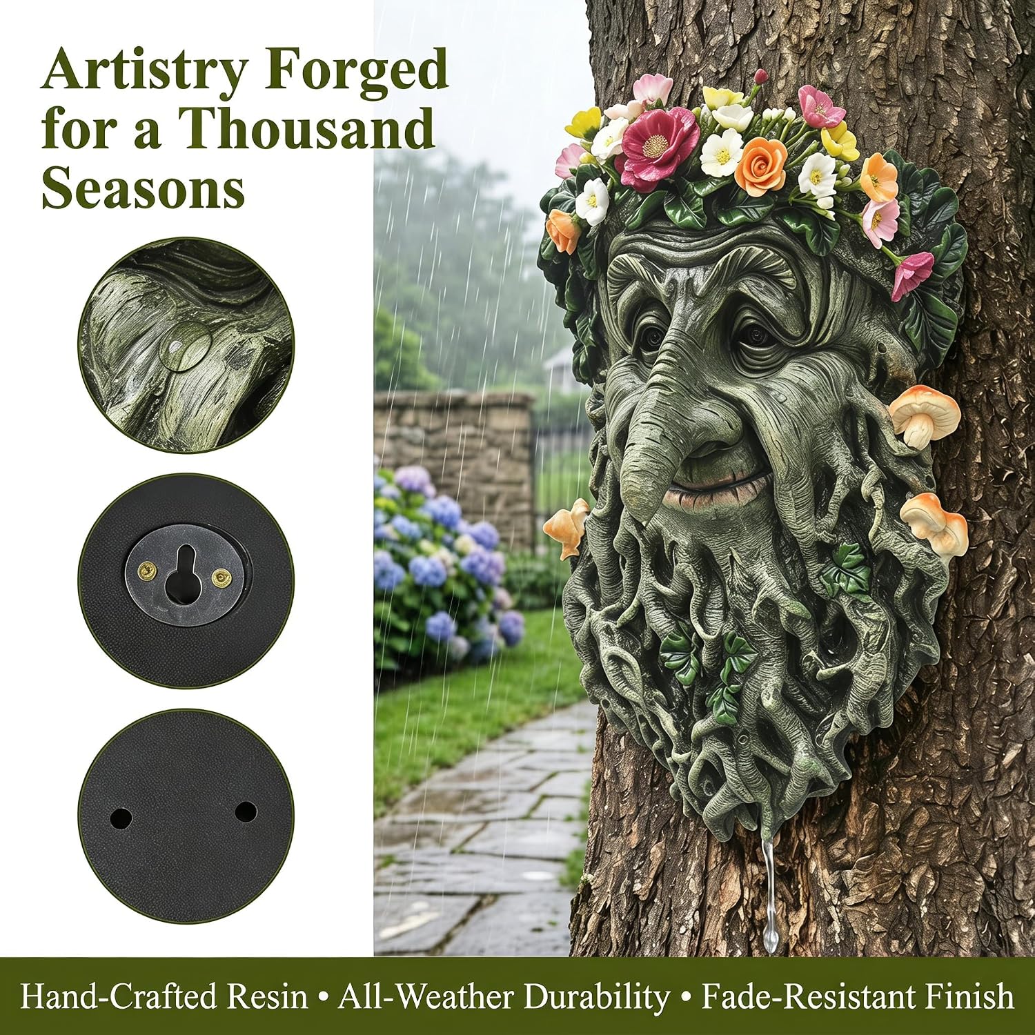 Old Man Tree Face Outdoor Decor Garden Statue Sculpture | Tree Face Hugger Flower Pot, Weatherproof, Rustic Fairy