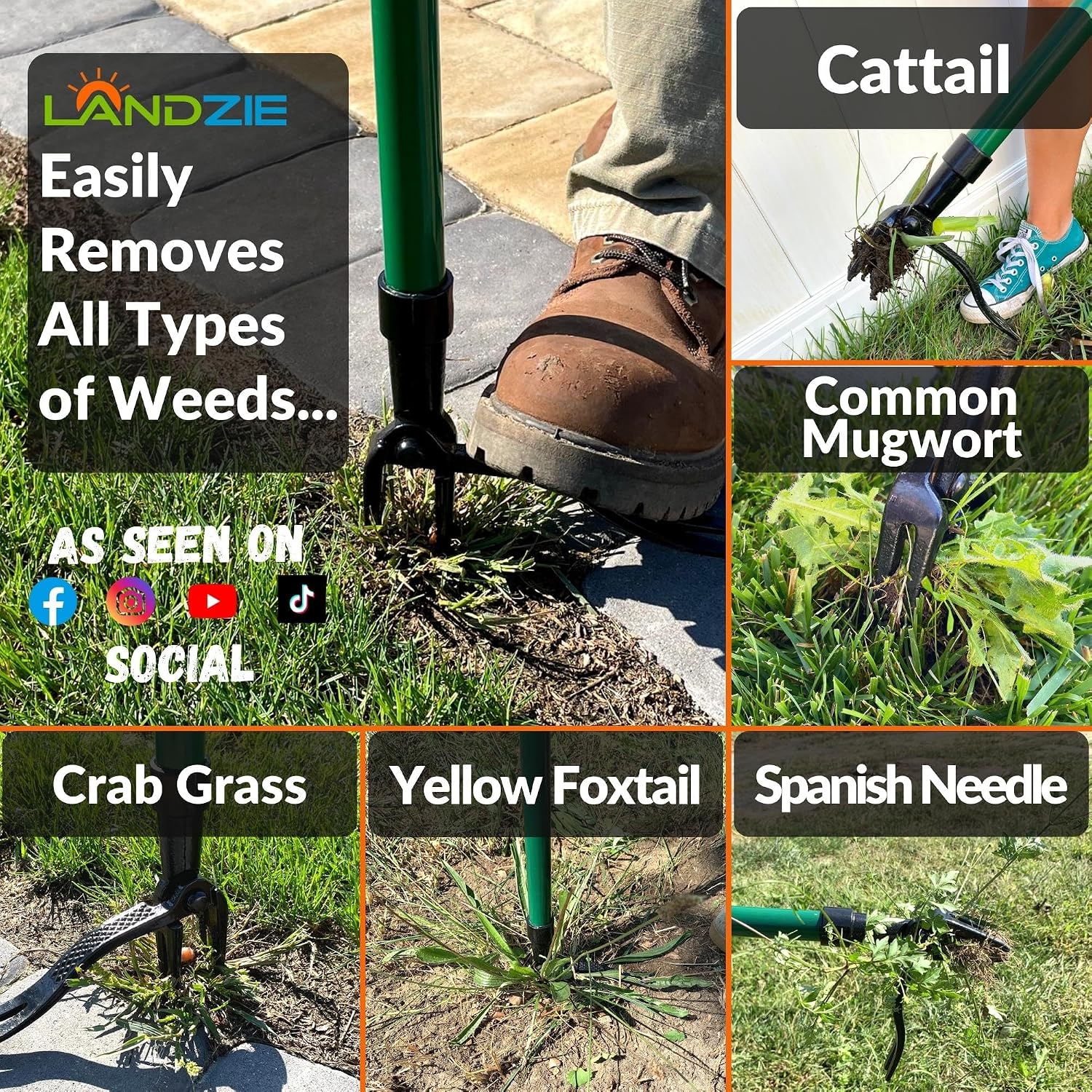 Weeder Weed Puller Tool, 55 Inch Steel Stand Up Weed Puller with Long Handle