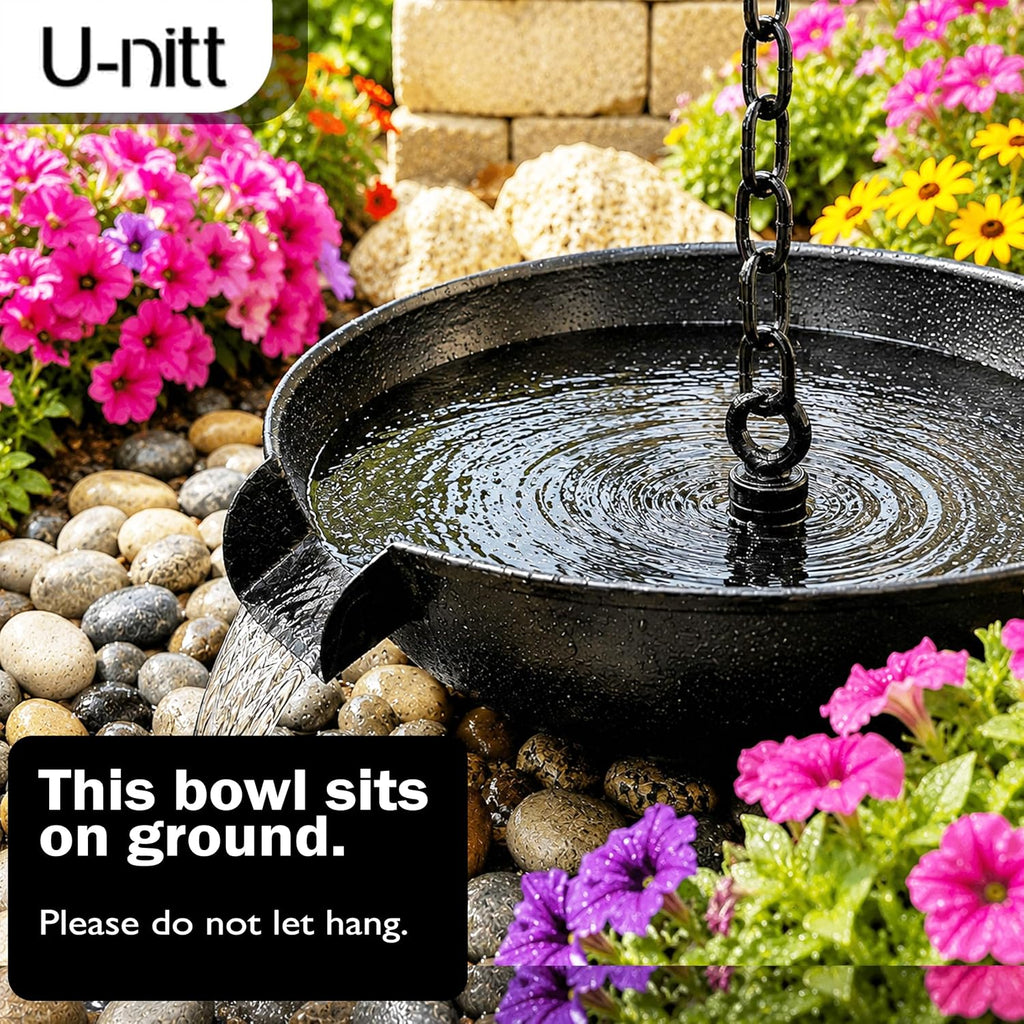 U-nitt 12" Spill Bowl Downspout Catch Basin for Rain Chain Anchoring & Stake | Rainwater Collection for Roof |Gutter