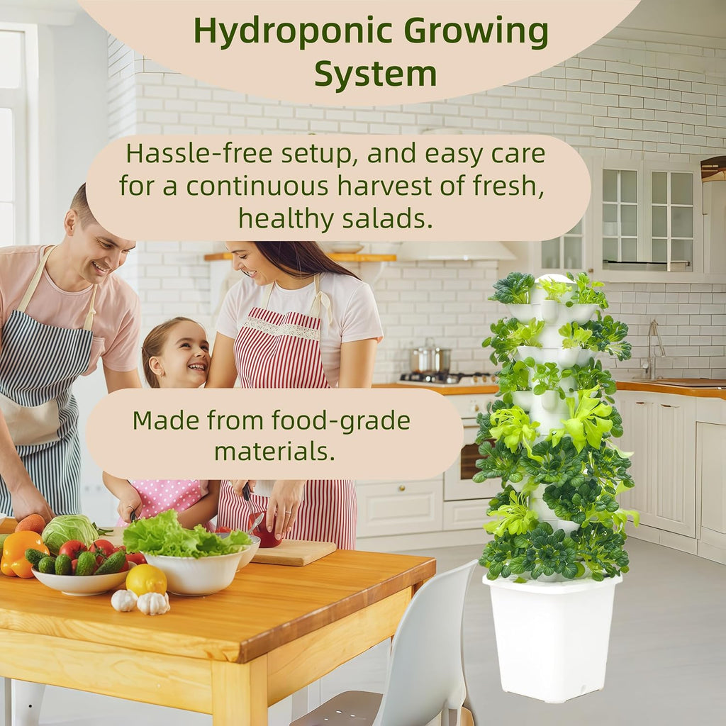 Hydroponic Growing System, 35 Pods Vertical Garden Tower with Auto Timer | 7-layer hydroponic tower with 35 pods, auto