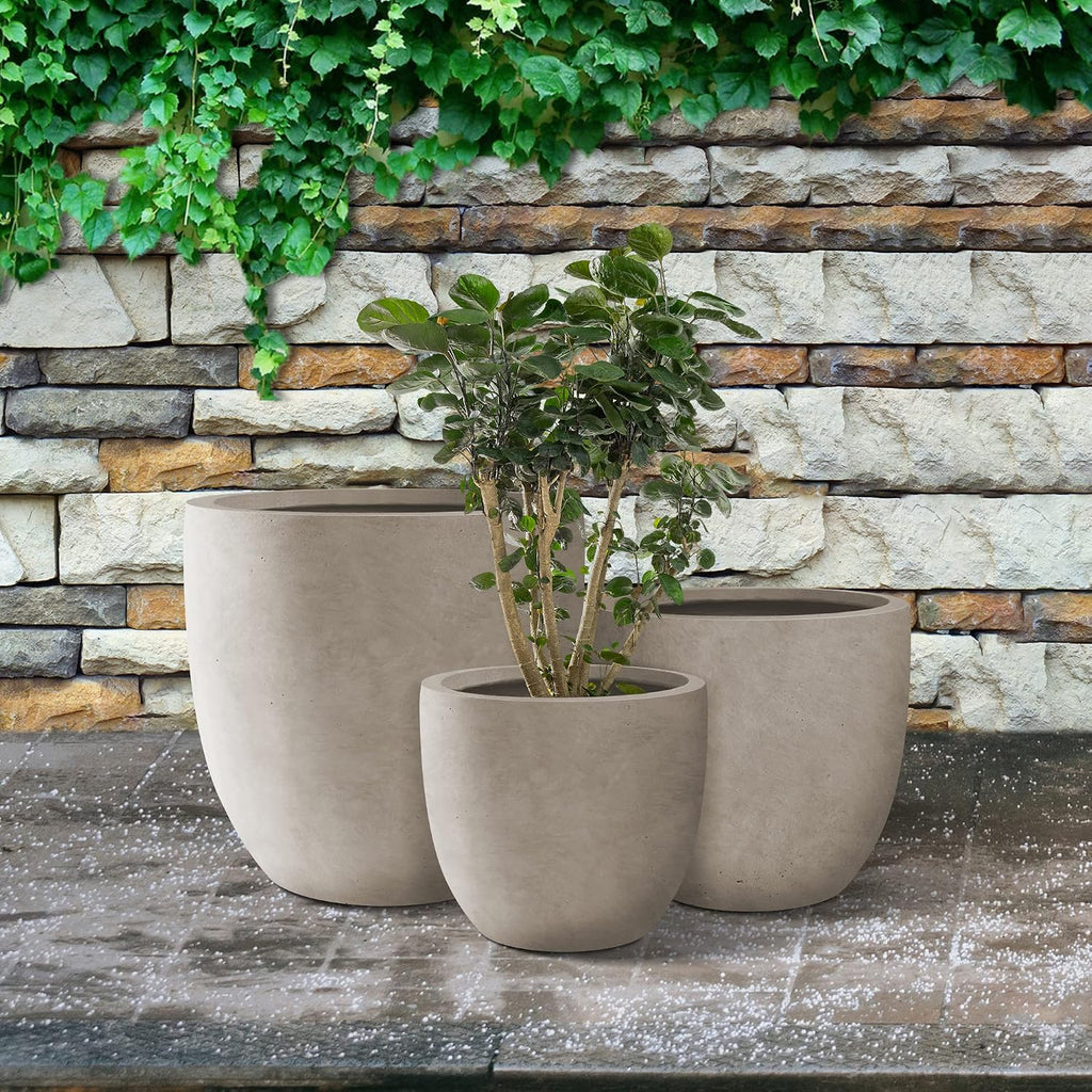 Kante Set of 3 Weathered Concrete Bowl Round Planters for Modern Home | Handcrafted, Premium, Durable, All-Weather