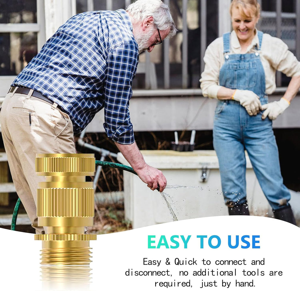 Heavy Duty Solid Brass Garden Hose Quick Connect Fittings, 6 Pack 3/4" With 20 Extra Washers, Male and Female Connectors