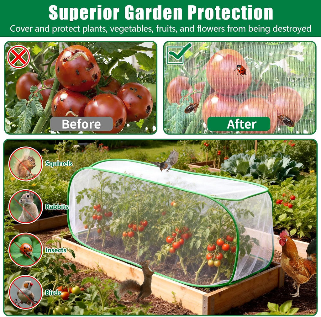 2 Pack Garden Netting Covers, 3.9X2FT Raised Bed Plant Netting, 10 Stakes | Garden Raised Bed Cover, Plant Netting