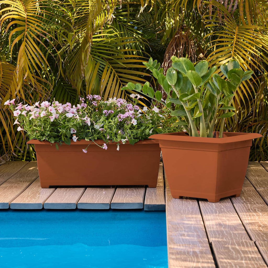Bloem: Dayton Square Deck Planter: 15" - Terra Cotta - 4.5 Gal Capacity, 100% Recycled Durable Plastic, Elevated Feet