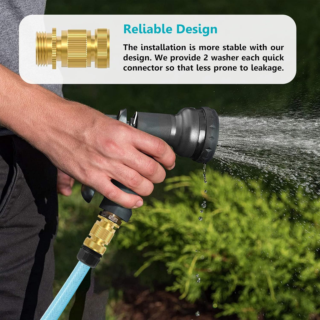 Heavy Duty Solid Brass Garden Hose Quick Connect Fittings, 6 Pack 3/4" With 20 Extra Washers, Male and Female Connectors