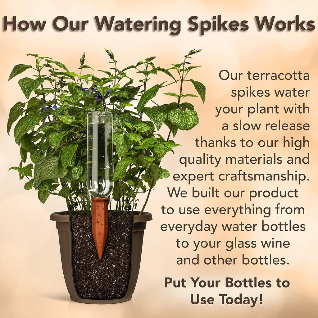 6 Pack Terracotta Watering Spikes for Indoor and Outdoor Plants - Simple and Easy Setup - Keep Plants Happy and Watered