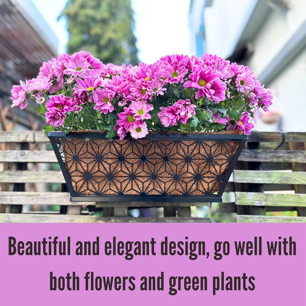 LaLaGreen Window Boxes Planter for Outdoor Plants (2 Pack, 16 Inch) Black Metal Basket Flower Pot Rectangular Wall