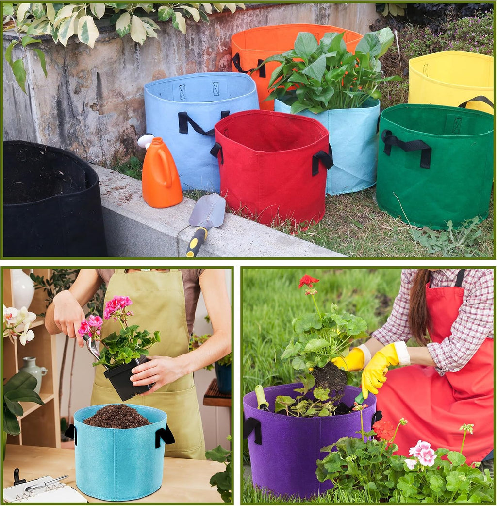 10-Gallon Fabric Grow Bag (7 Pack of Mix Colors) with Handles for Vegetable | Breathable Fabric, Sturdy Handles