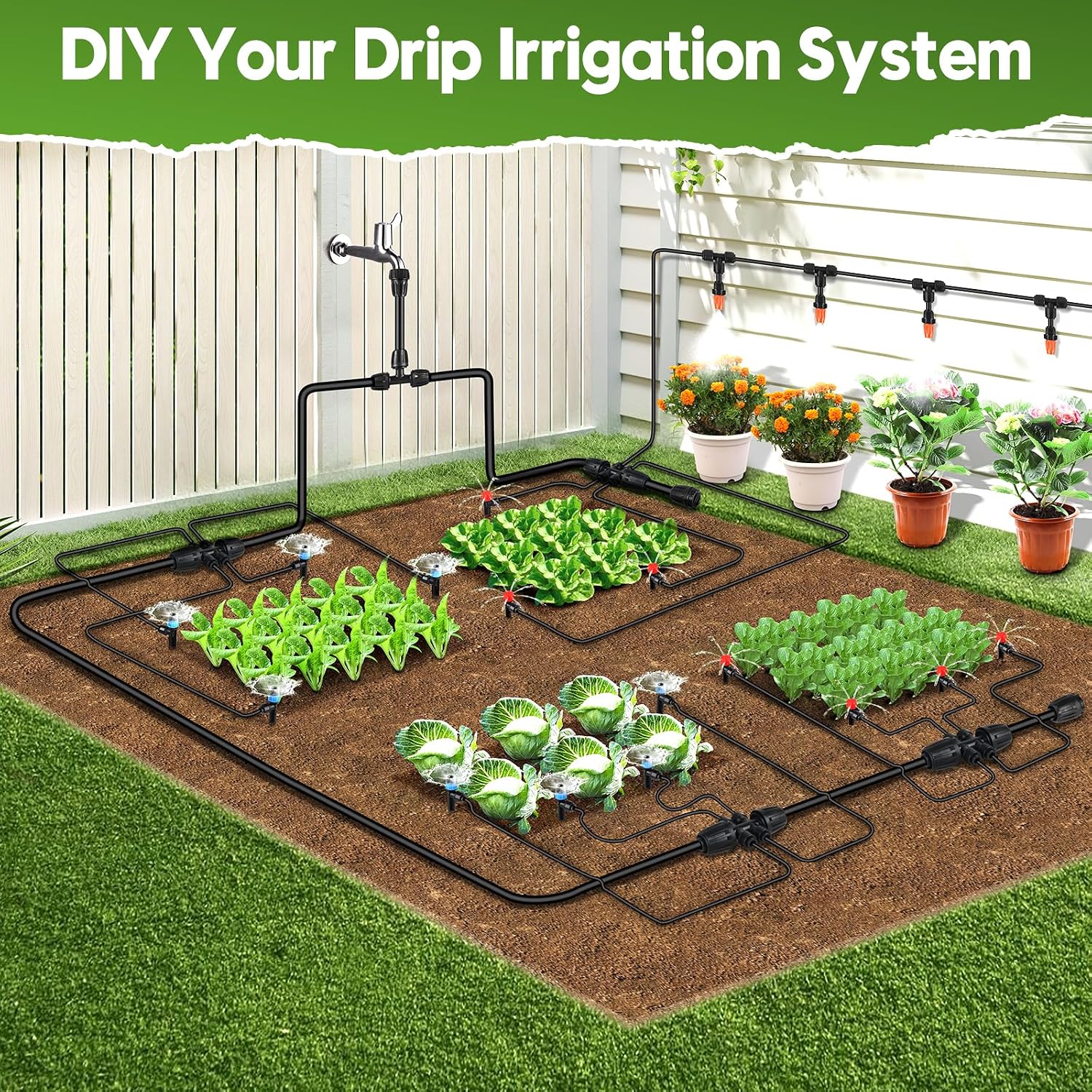 240FT Drip Irrigation System for Garden, 2026 Upgraded Quick-Connect Automatic Garden Watering System with 1/2" & 1/4"