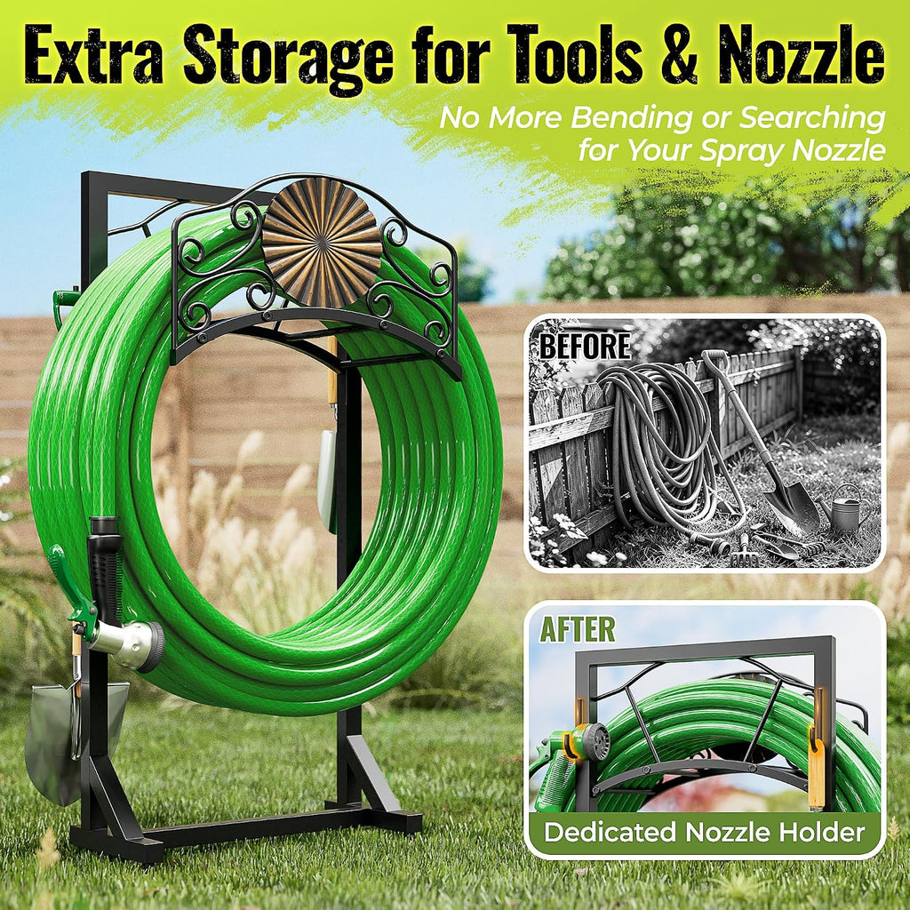 Heavy Duty Garden Hose Holder Stand with 4 Spikes Outdoor Hose Holder