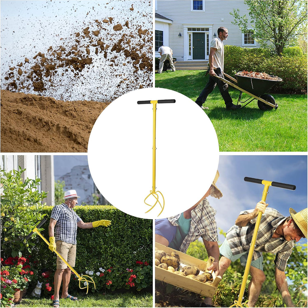 BARAYSTUS Hand Tiller, Twist Garden Claw Cultivator for Soil loosening | 4-prong steel twist claw,long T-handle, manual