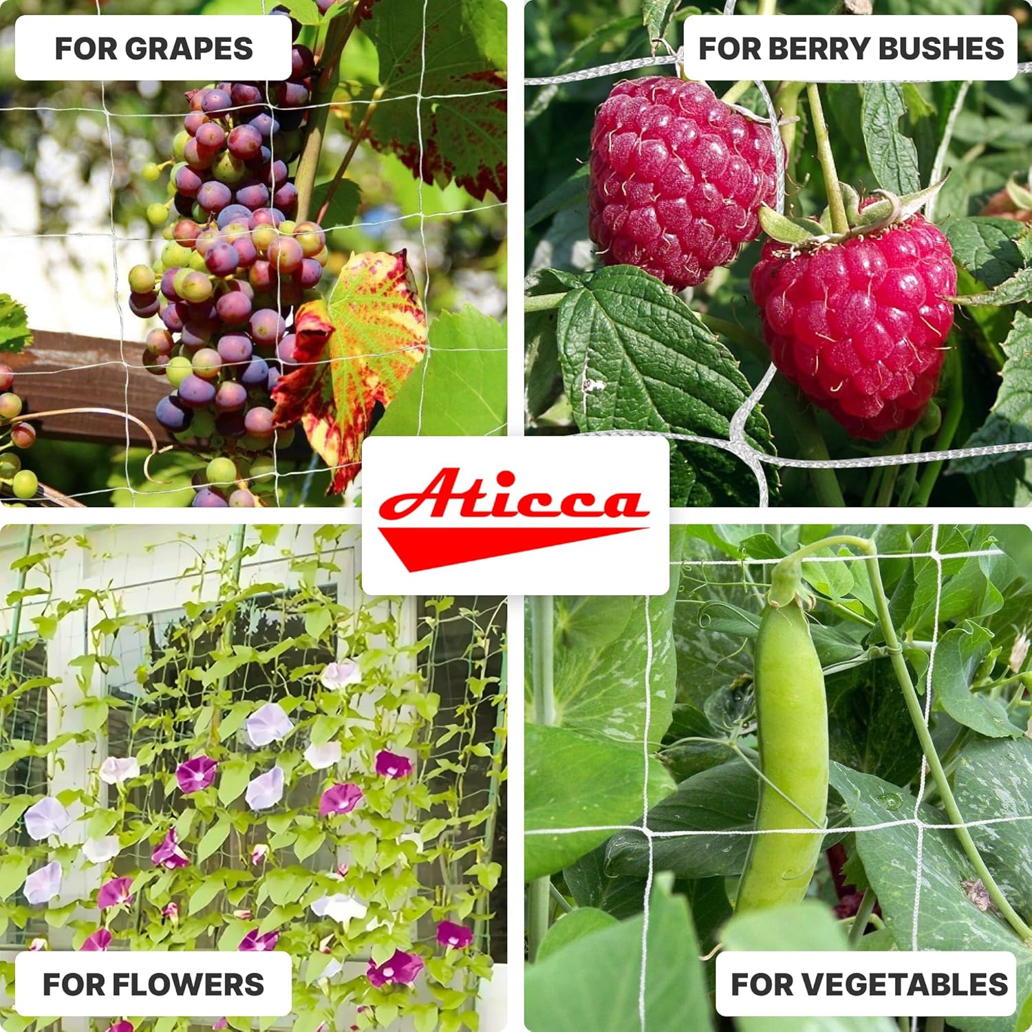 ATICCA Trellis Netting 5 x 750 ft Heavy Duty Polyester Plant Support Netting White - 6 Inch Garden Rope Trellis on Roll