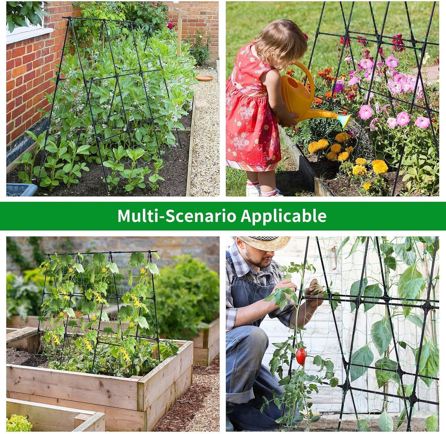 OTOSUNNY Cucumber Trellis for Raised Garden Bed, 50 x 48 in, Black | A Frame Trellis Metal Plant Support with Netting