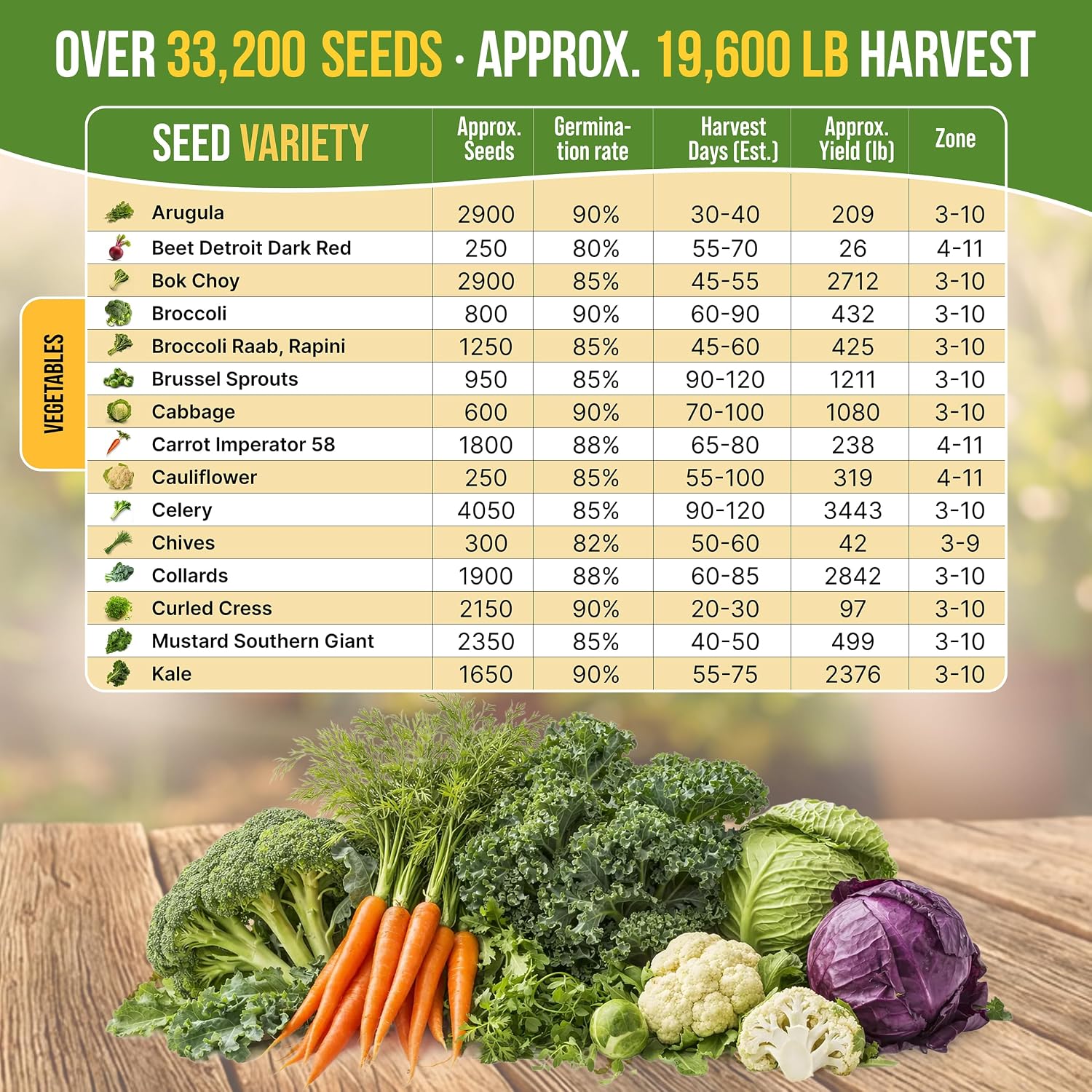 30 Most Popular Winter Vegetable Garden Seeds Variety Pack- Outdoors/Indoor 33,200+ Non-GMO Heirloom Veggie Seeds
