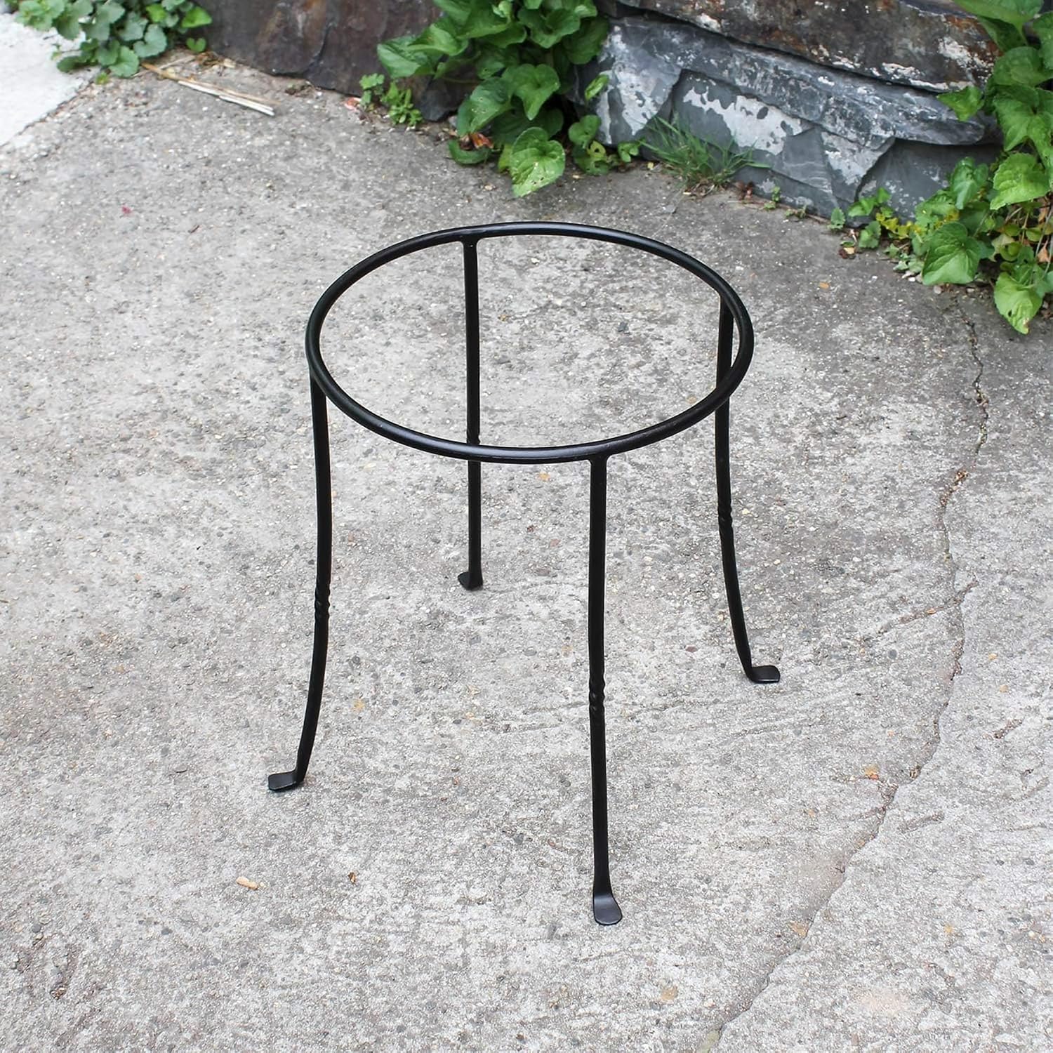 Fb14 Ring Wrought Iron Metal Plant Birdbath Bowl Stand Flowerpot Holder Black for Indoor Outdoor Garden Patio Yard