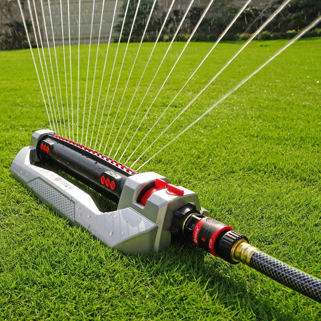 Eden 96216 Heavy Duty Turbo Oscillating Sprinkler, Covers Up to 4,900 sq. ft., 20 Precision Nozzles, Aluminum Base