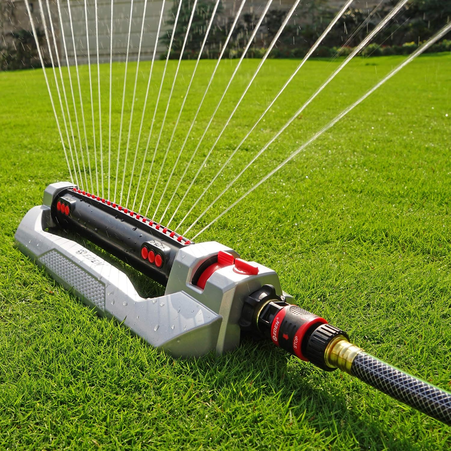Eden 96216 Heavy Duty Turbo Oscillating Sprinkler, Covers Up to 4,900 sq. ft., 20 Precision Nozzles, Aluminum Base
