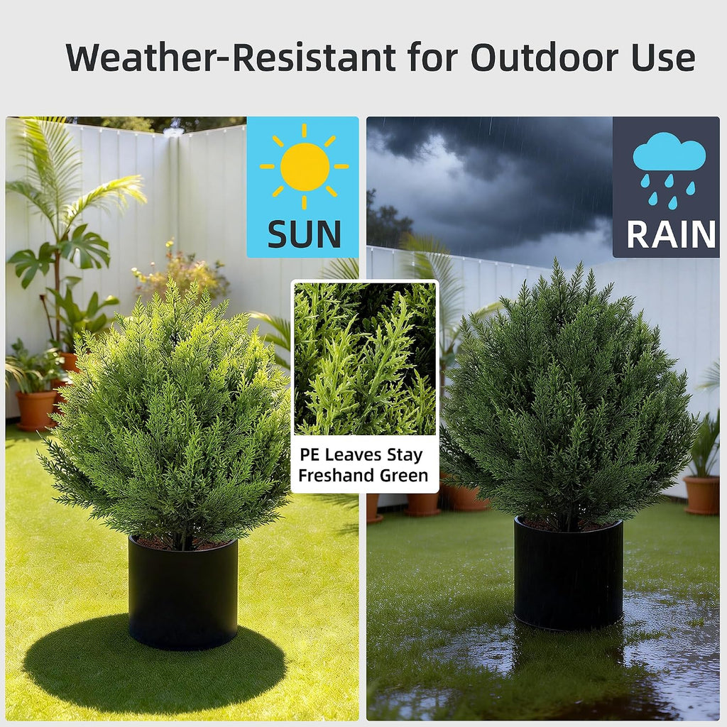 Artificial Cypress Topiary Shrubs, Faux Greenery Ball Bush for Indoor and Outdoor Decor,24.8" Fake Evergreen with