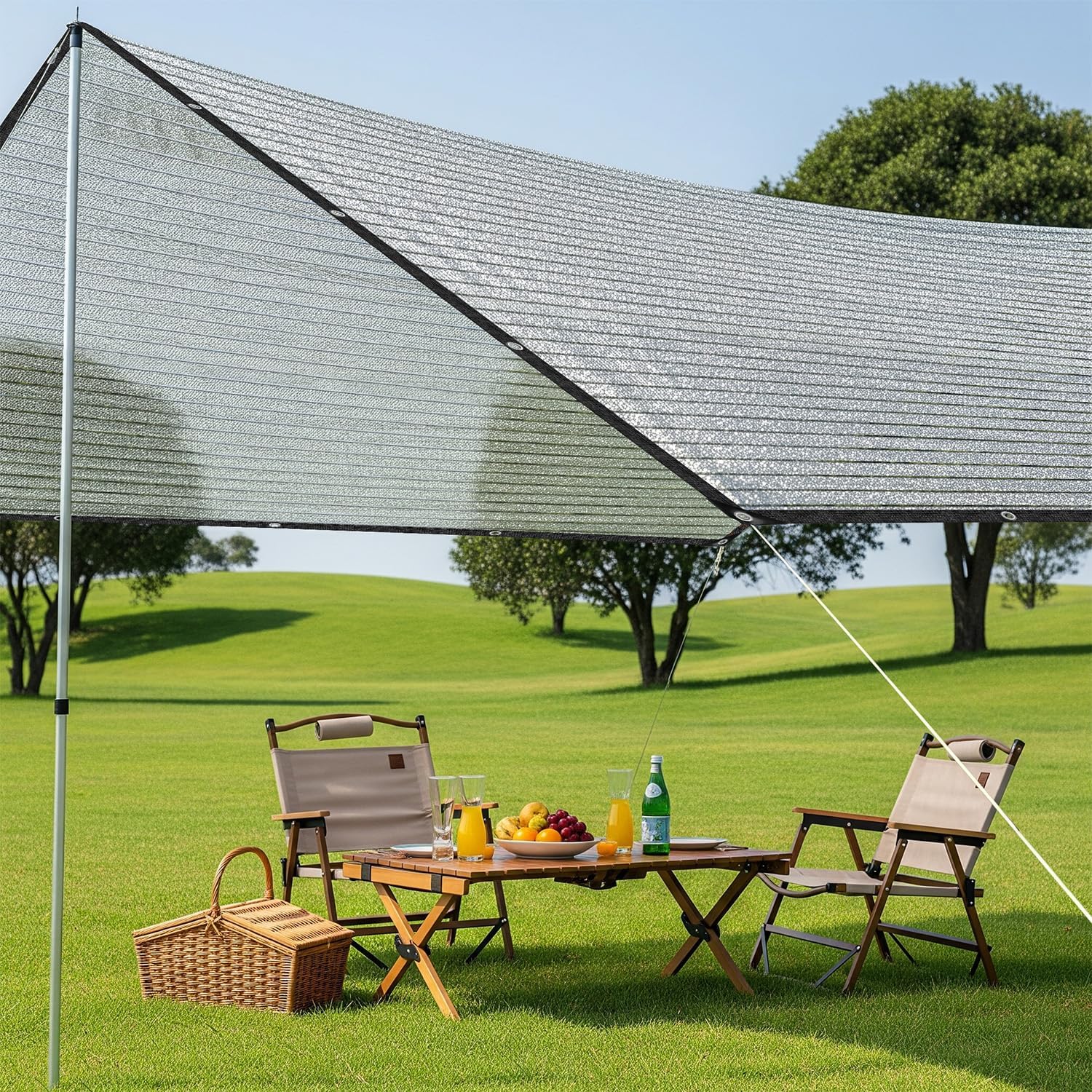 SUNNY GUARD 85% Aluminum Sun Shade Cloth, 20x20FT Heat Reflective Tarp | Reflective Aluminum Shade Cloth Blocks 85%