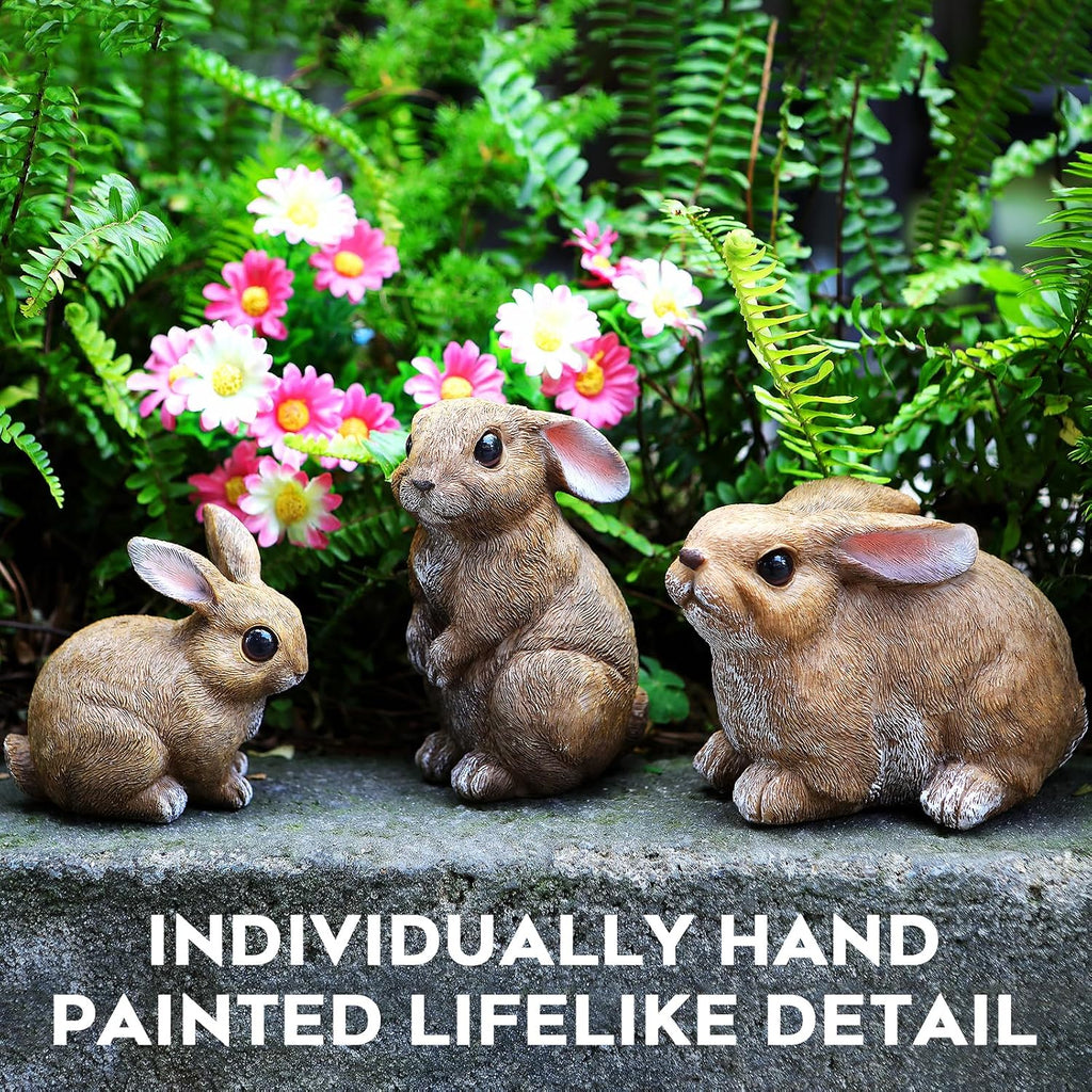 Bunny Decor Set of 3 Resin Easter Garden Statues Outdoor Indoor Home Yard | Easter Rabbit Figurines for Flower Bed