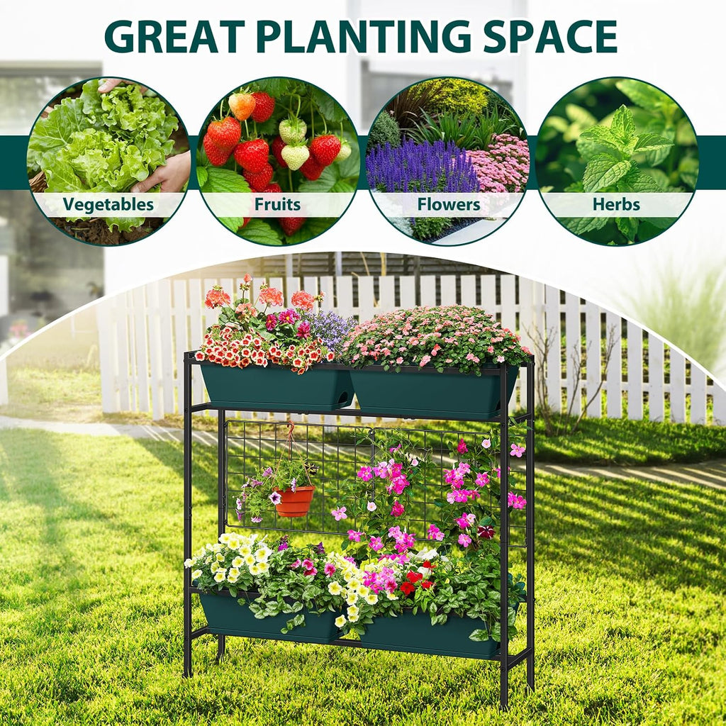 OYEAL Raised Garden Bed with Legs & & Trellis 32" Tall Vertical Herb Garden Planter Indoor Outdoor Elevated Flower Beds