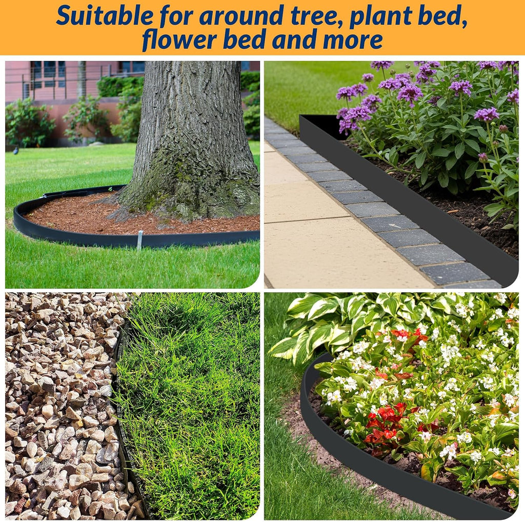 Velway No Dig Landscape Edging Kit 66FT with 100 Spikes Heavy Duty Black | 66FT no dig edging with 100 spikes and 2in