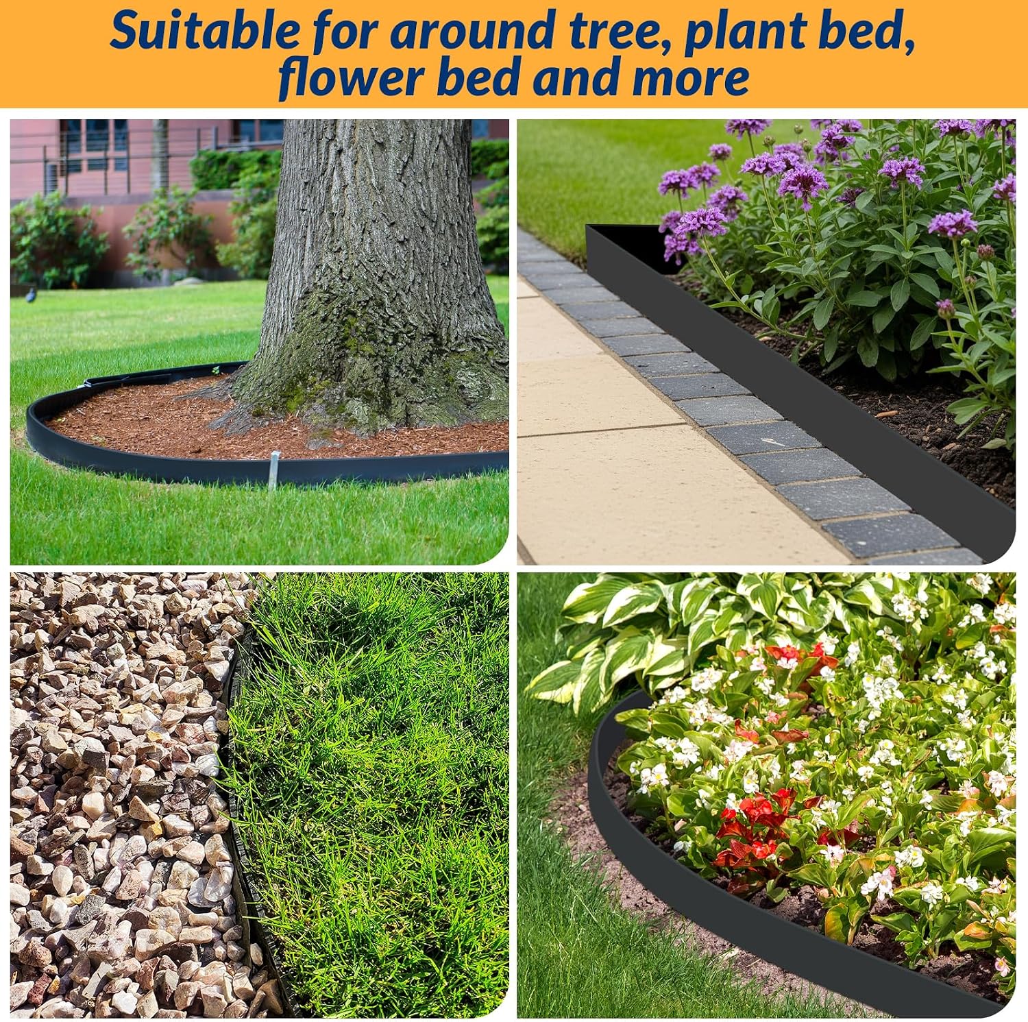 Velway No Dig Landscape Edging Kit 66FT with 100 Spikes Heavy Duty Black | 66FT no dig edging with 100 spikes and 2in