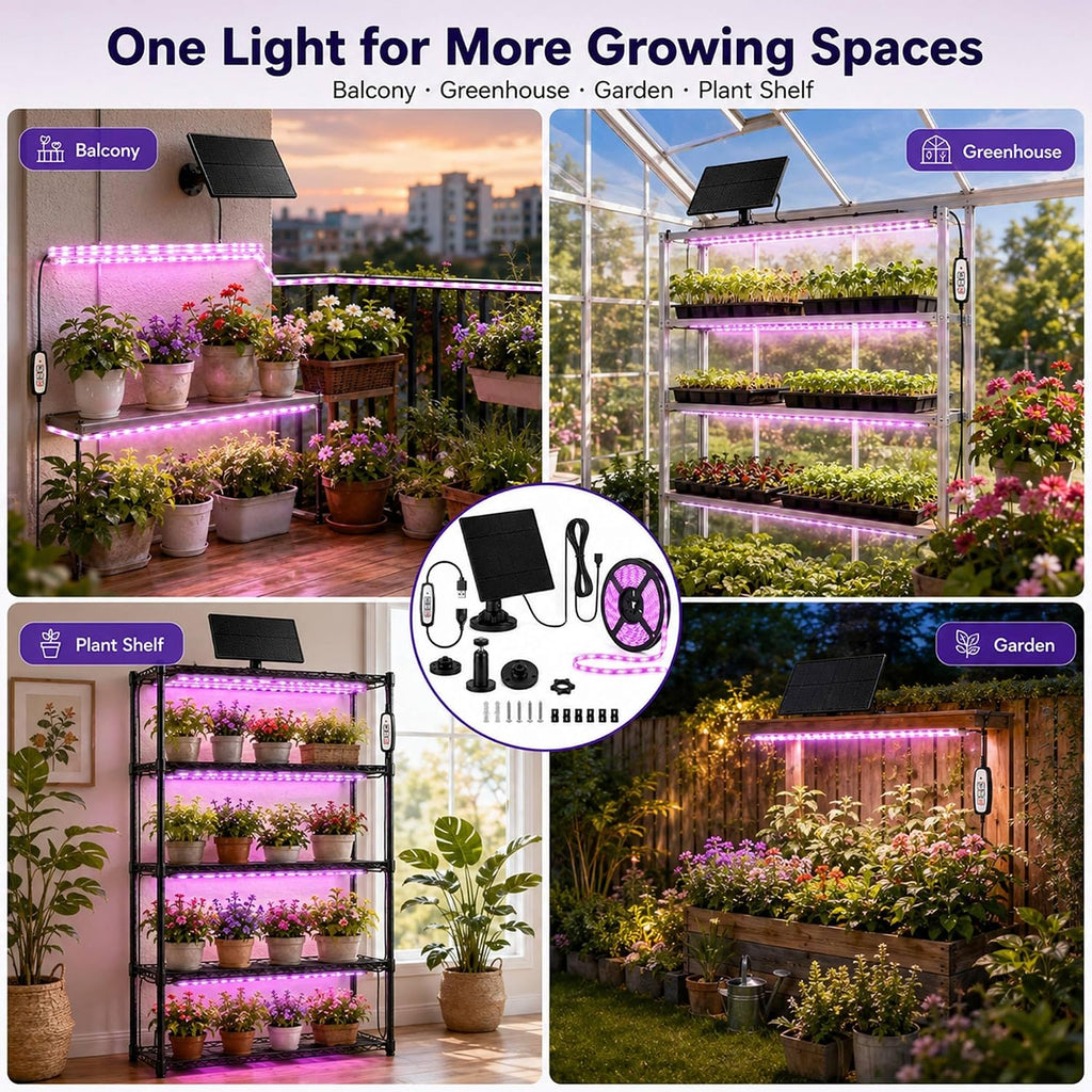 16.4FT Solar Grow Light Strip for Indoor Outdoor Plants | with Full Spectrum LED Waterproof Plant Growing Lights &