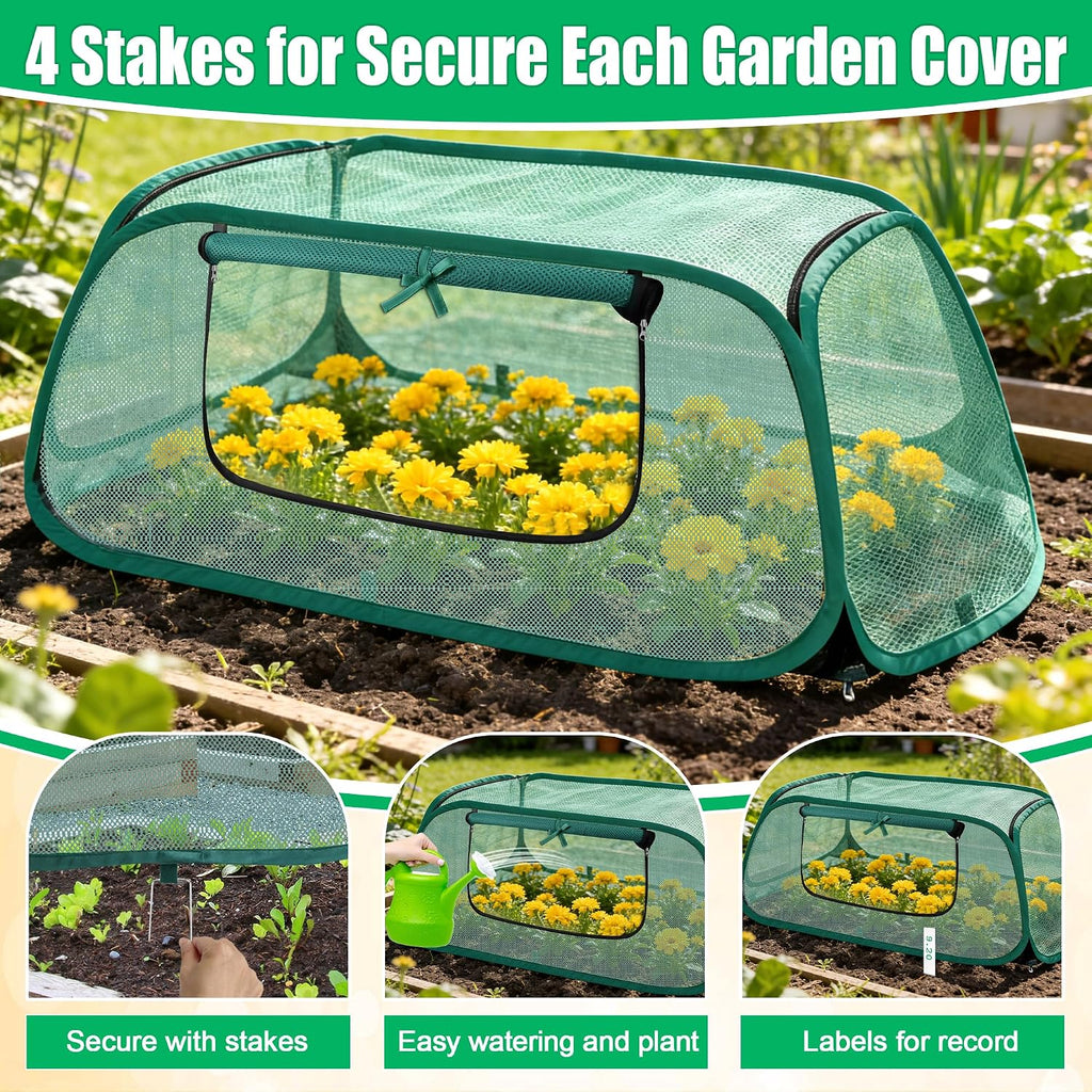 2P Pop Up Garden Cover, Mesh Pop-Up Plant Garden Raised Bed Cover | 44" x 19" x17", Foldable for Vegetable/ with 10