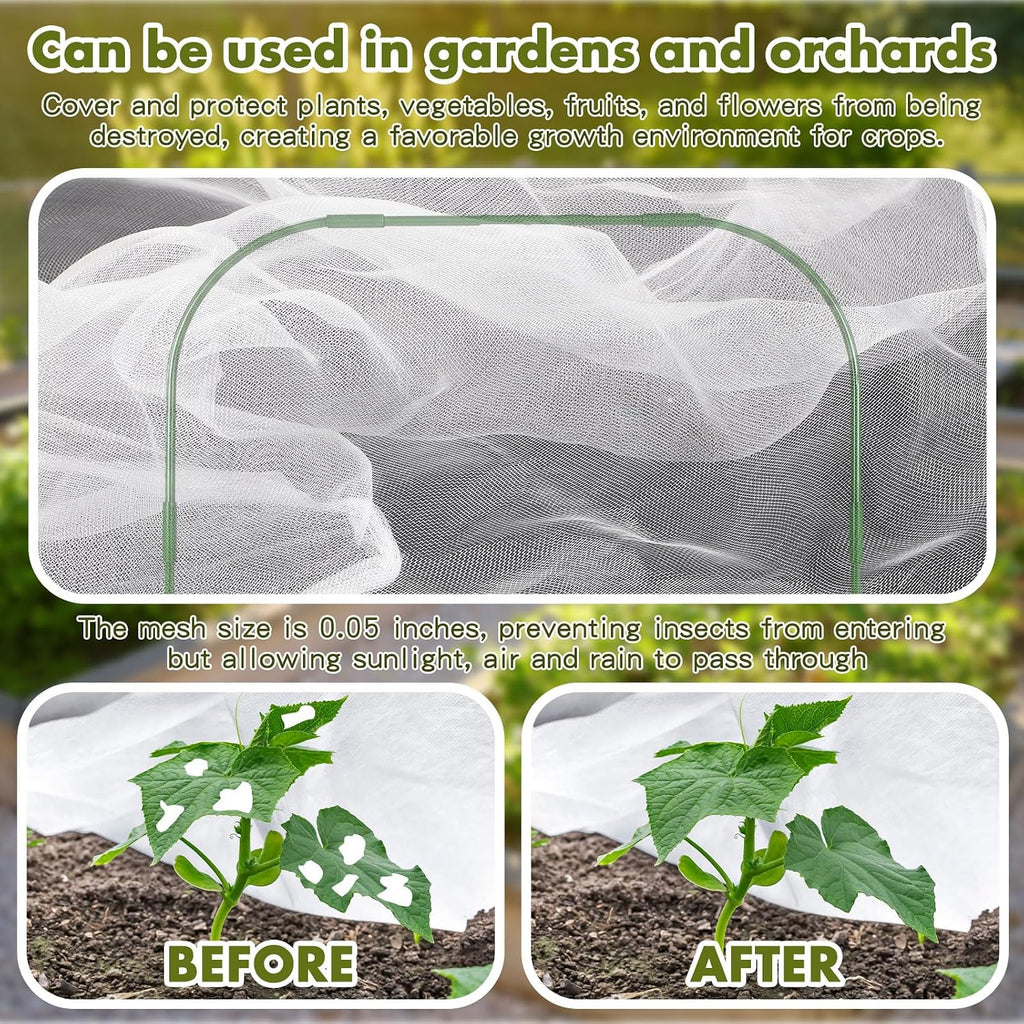 Woanger 2 Pack Garden Netting for Raised Beds Rectangular Pest Barrier with Hoops for Garden Protection Plant Mesh