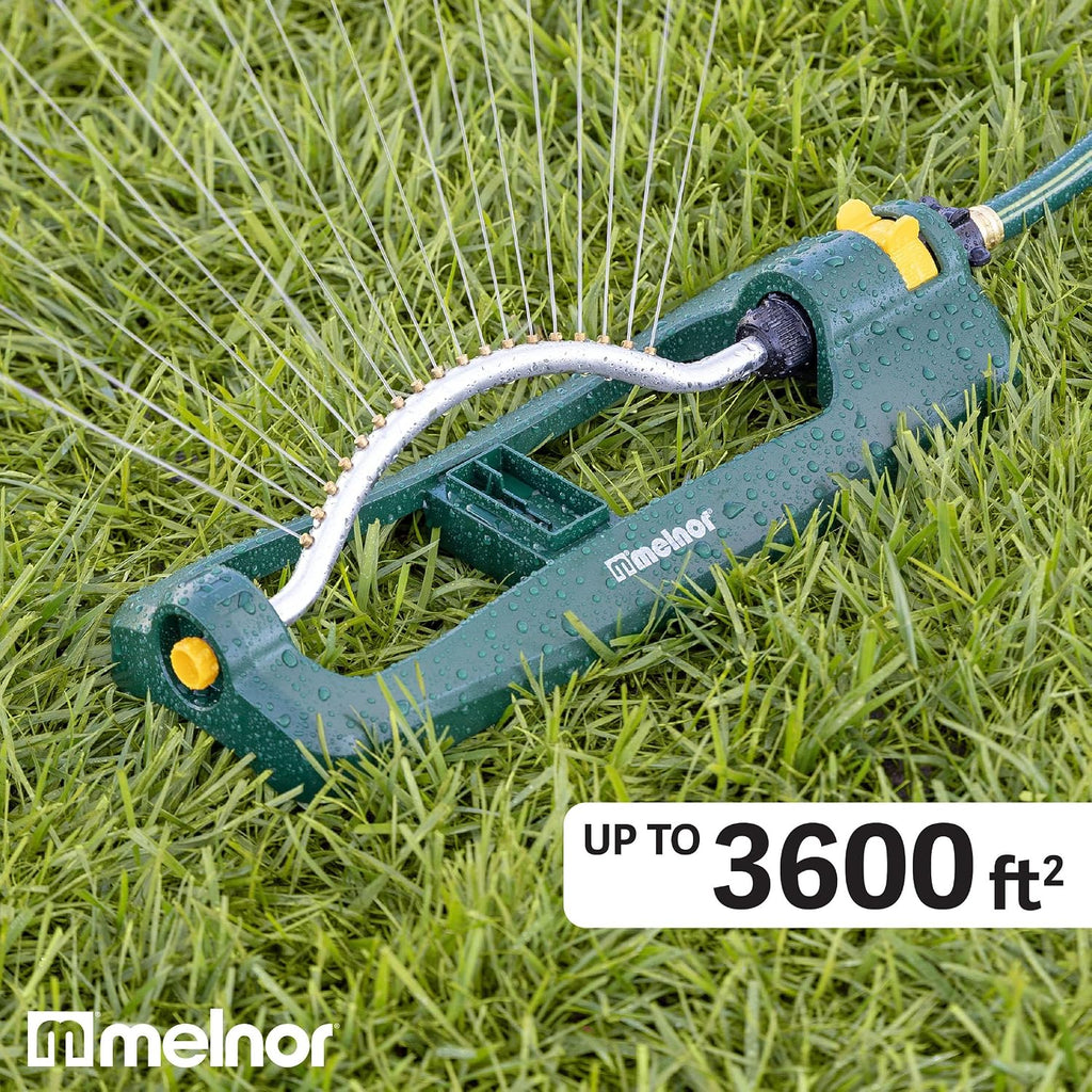 Melnor 65132AMZ Turbo Oscillating Sprinkler with Watering Gauge, Covers Up to 3,600 Sq. Ft., 18 Brass Nozzles