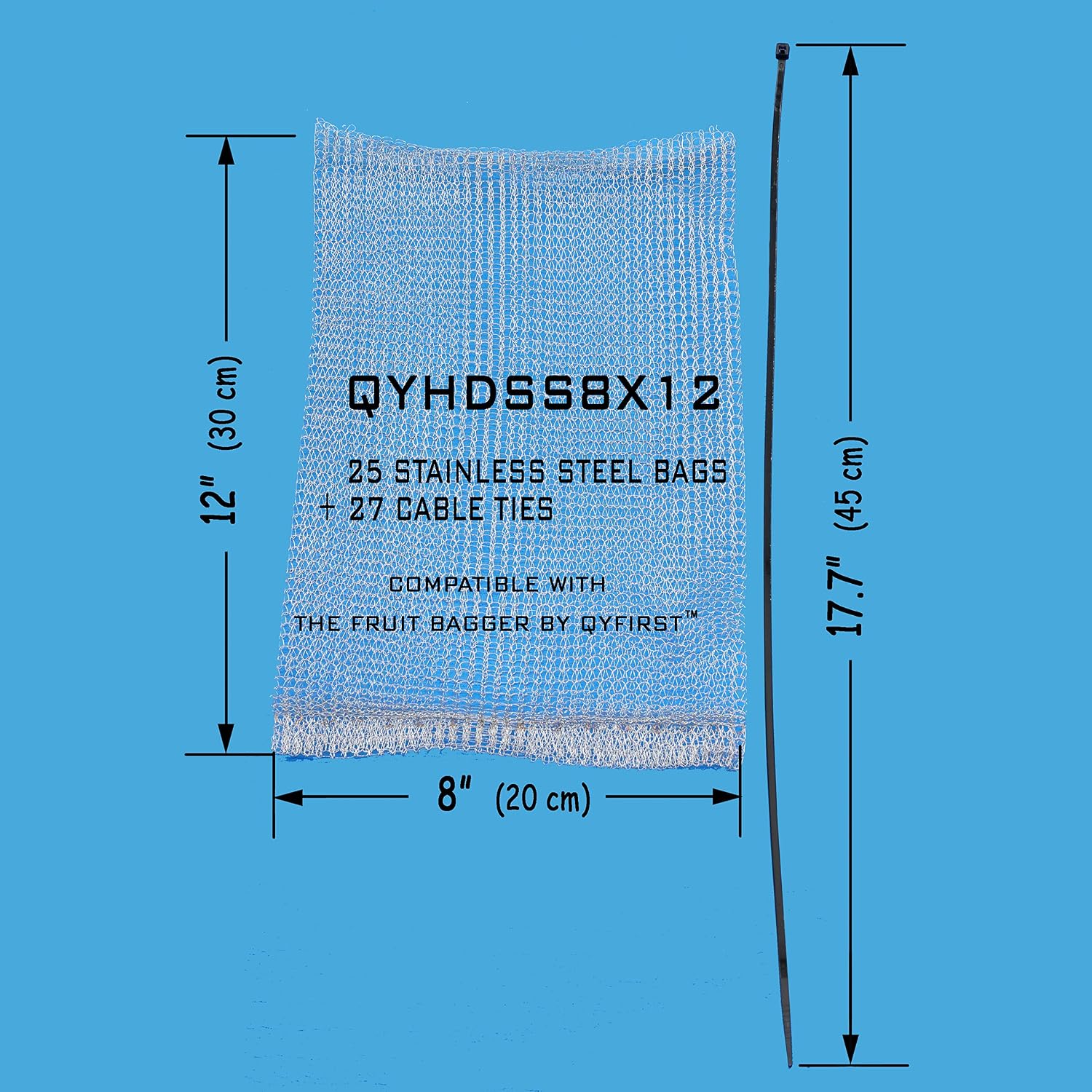 Fruit Protection Wire mesh Bags, QYHDSS8X12, Offers 100% Protection for Fruits, Berries, Roots and Vegetables.