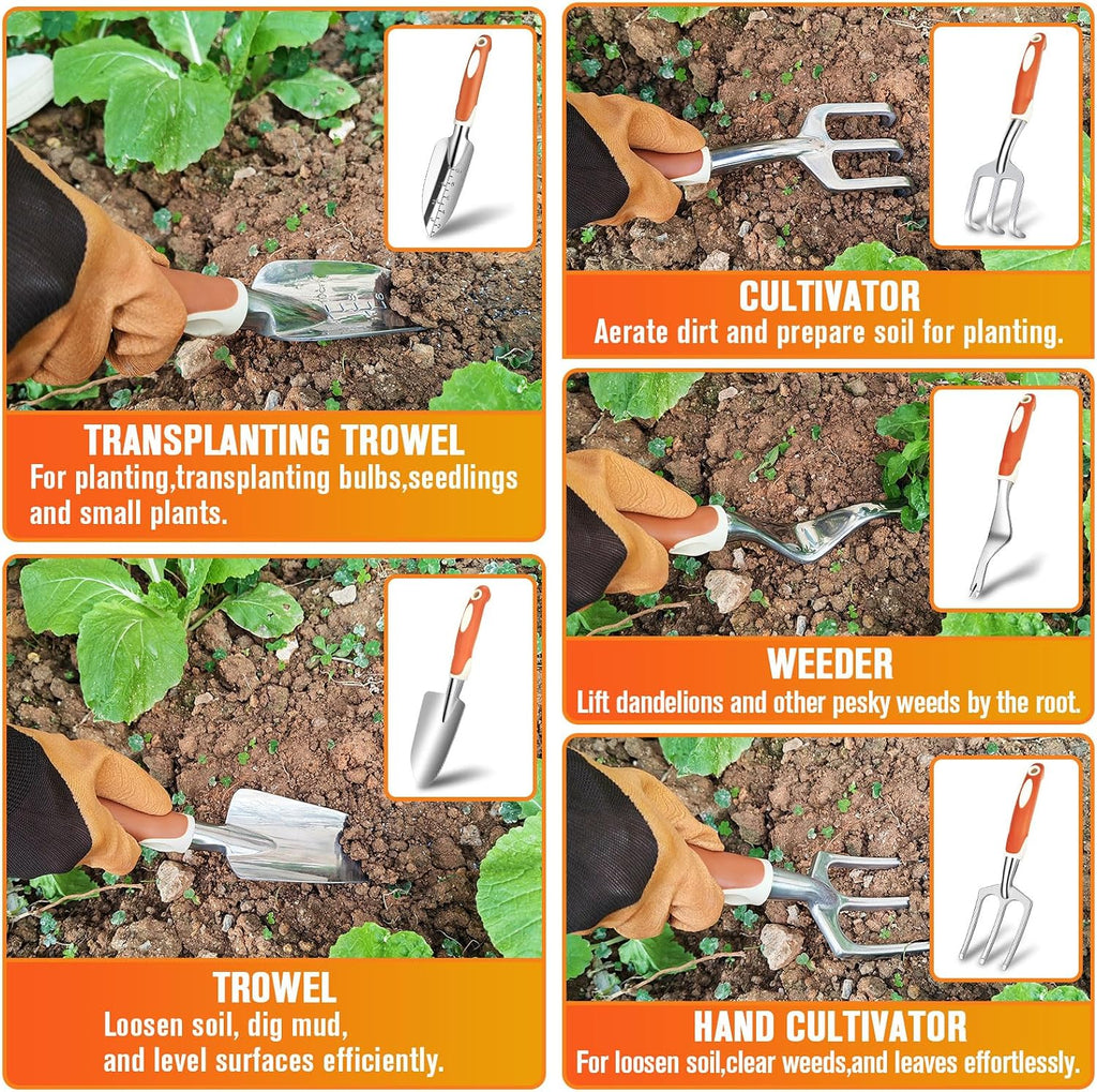 Garden Tool Set - 10 PCS Heavy Duty Stainless Steel Gardening Tools Set with Storage Bag, Gardening Kit Ideal Gardening