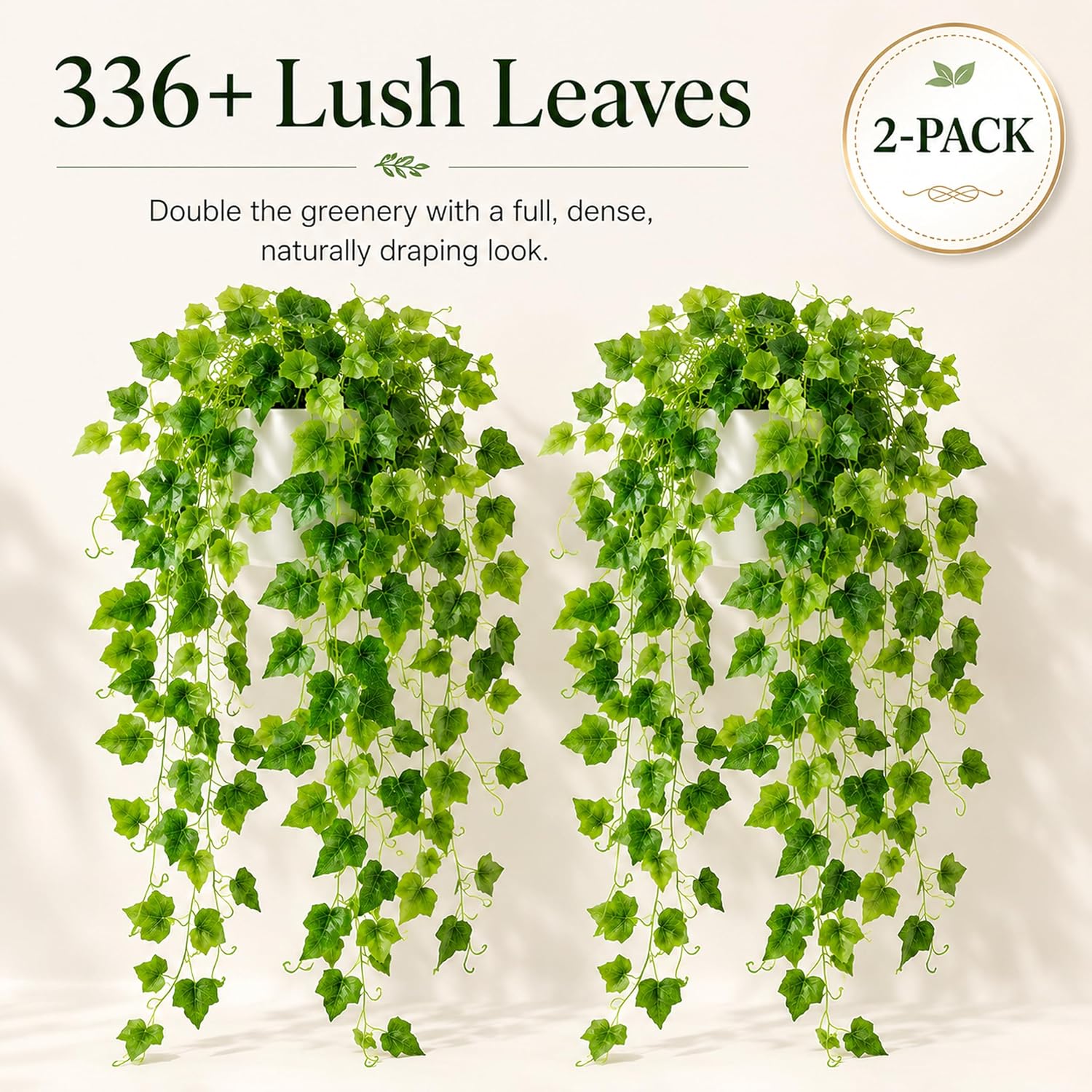 WHANLEY 36" Fake Pothos Hanging Plants in White Pots, 2 Pack Artificial Hanging Plants with 168 Leaves Each &