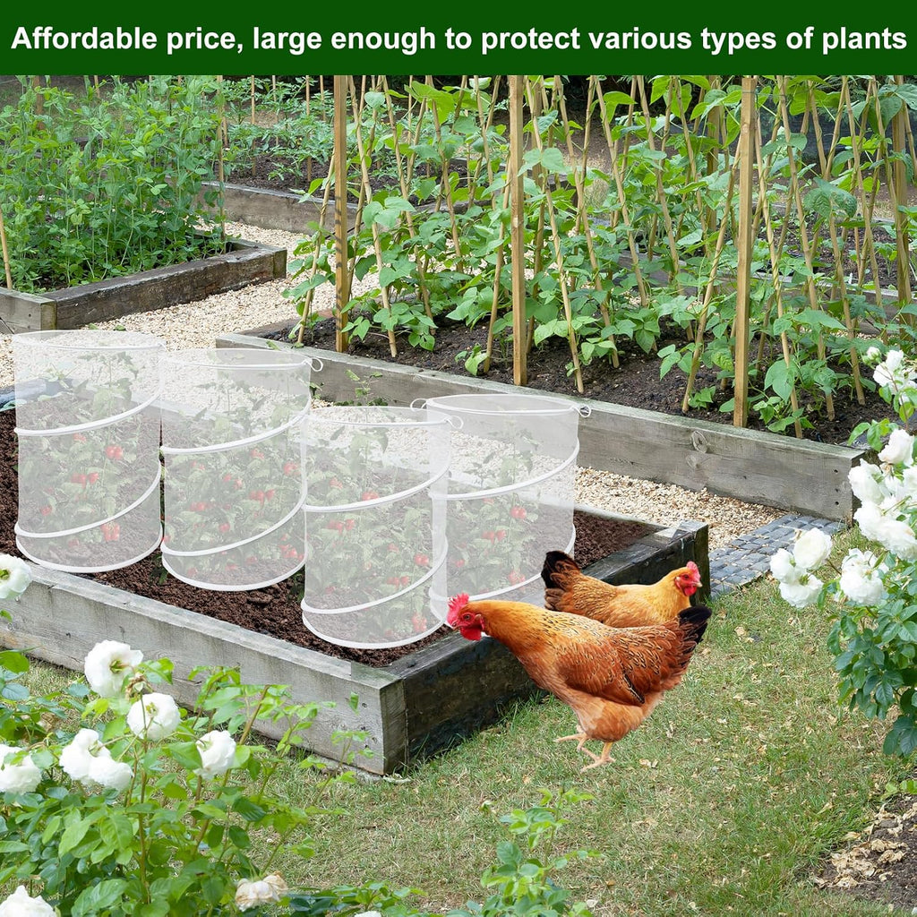 4 Pack Pop up Plant Covers Tent from Animals, 20"H X 13"D Insect Barrier Mesh Plant Guard Cover Net White Garden Plant