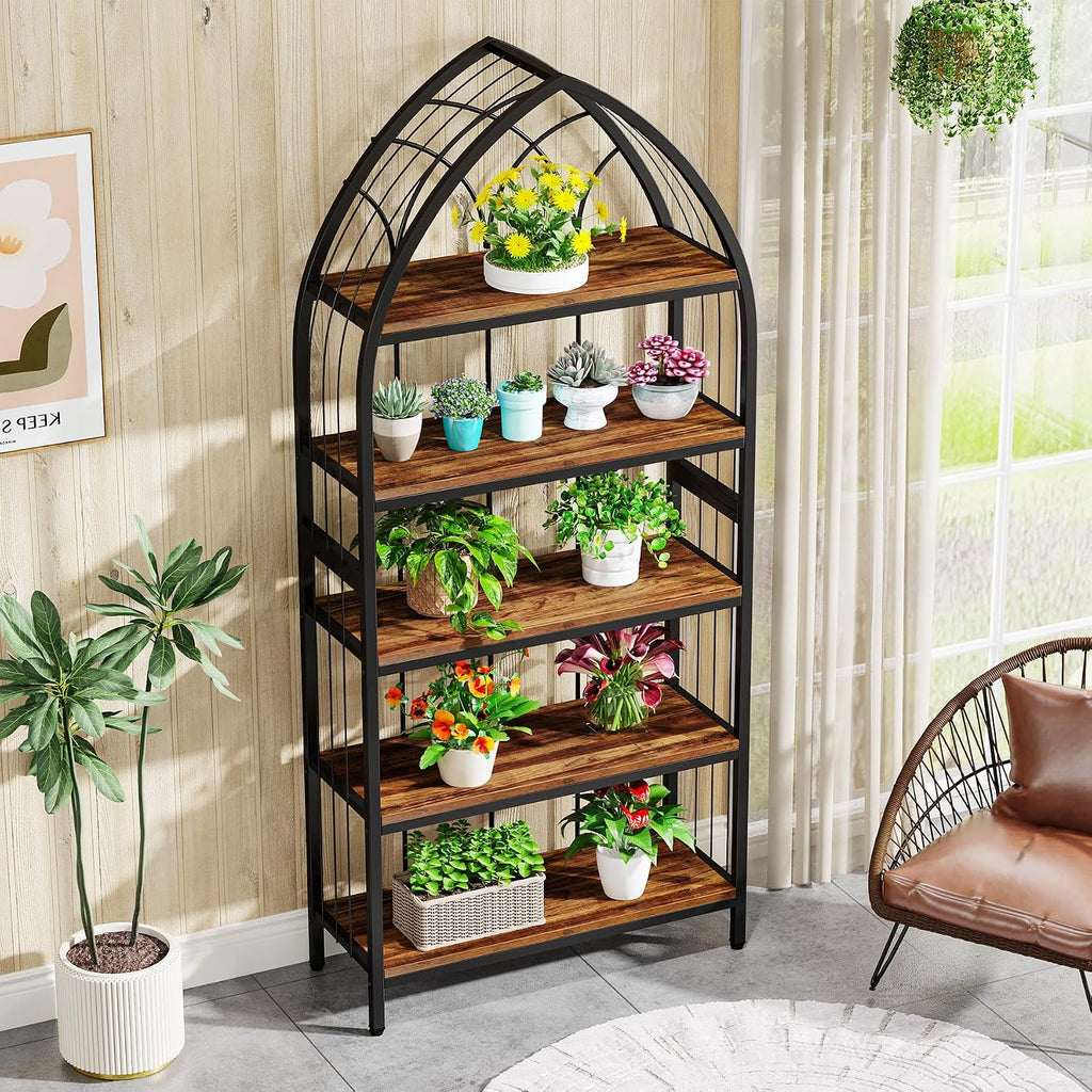 Tribesigns 5-Tier Indoor Plant Stand, 74.8-Inch Tall, Industrial Wood & Metal Plant Shelf for Indoor, Balcony, Garden