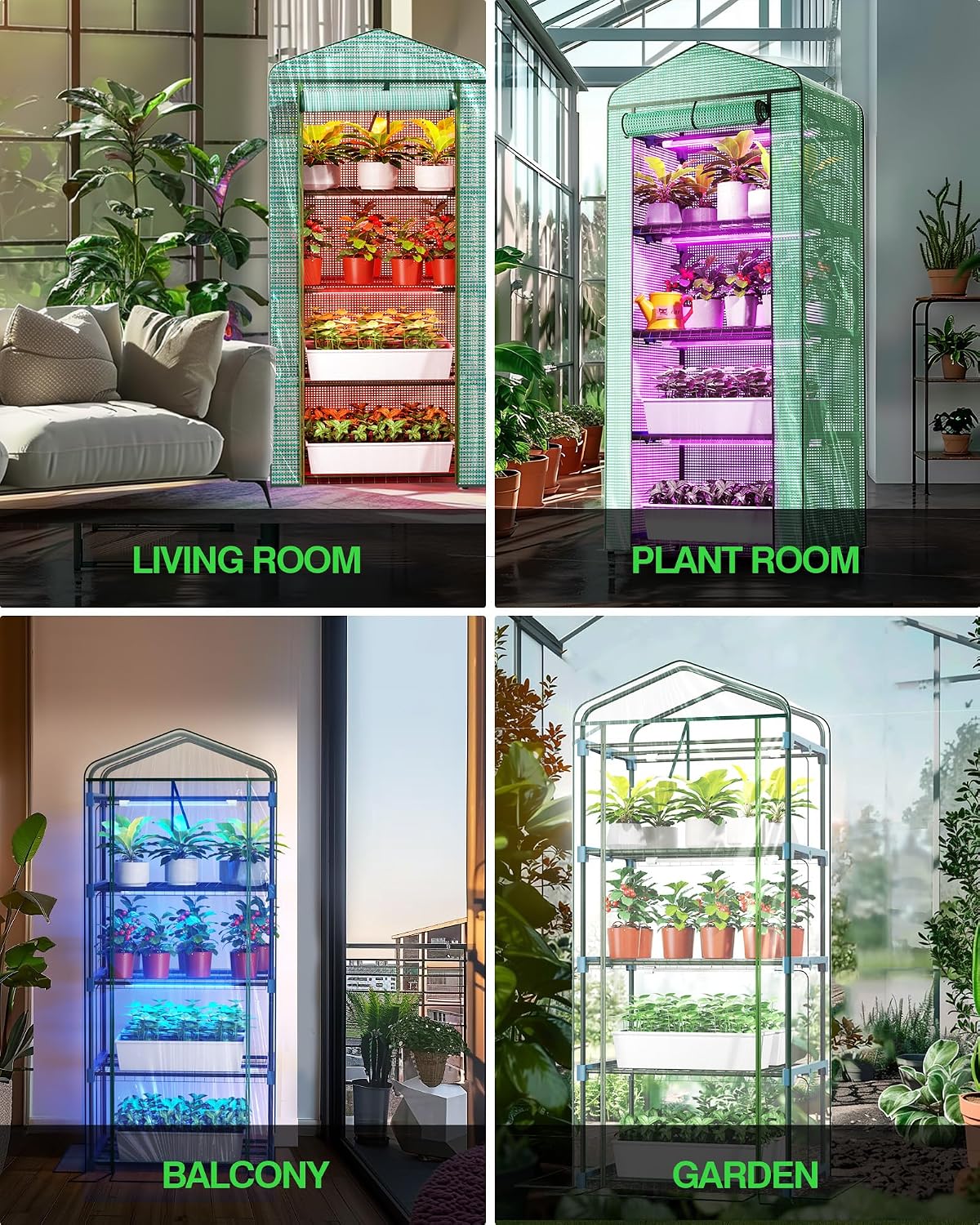PYY Mini Indoor Greenhouse with Grow Light - Small Portable Outdoor Plant Green House Cabinet with Wheels, Thermometer