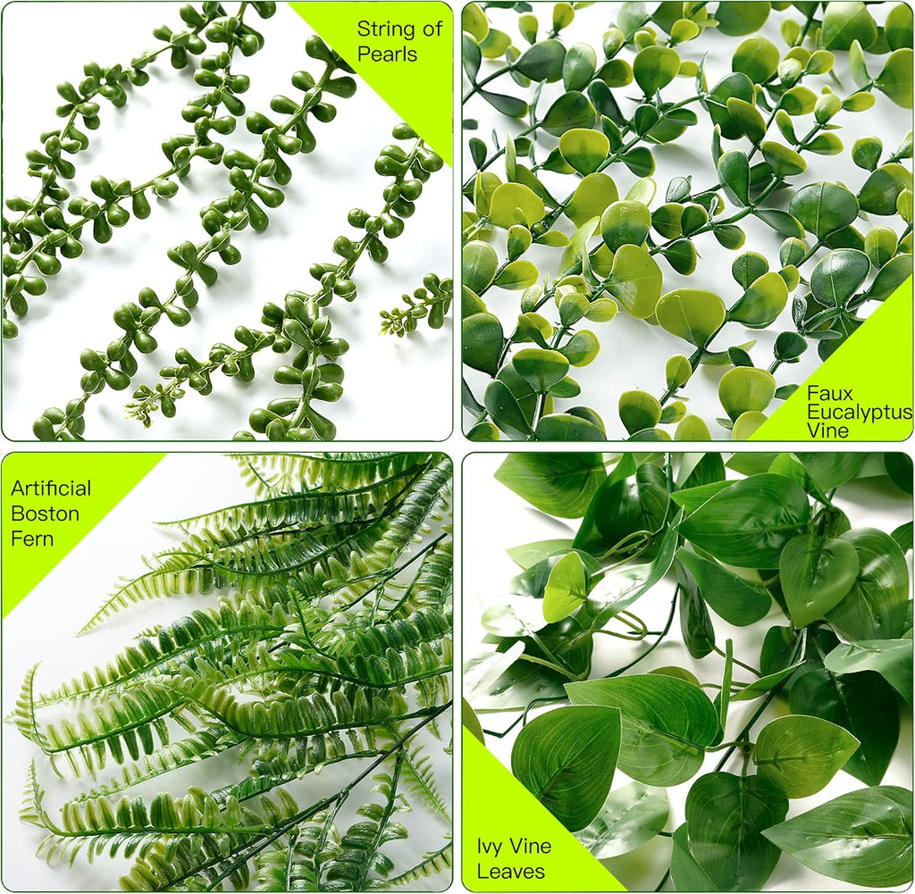 Sggvecsy Fake Hanging Plants 6 Pack Artificial Hanging Eucalyptus Plants Potted Greenery Faux Mandala Vine String of