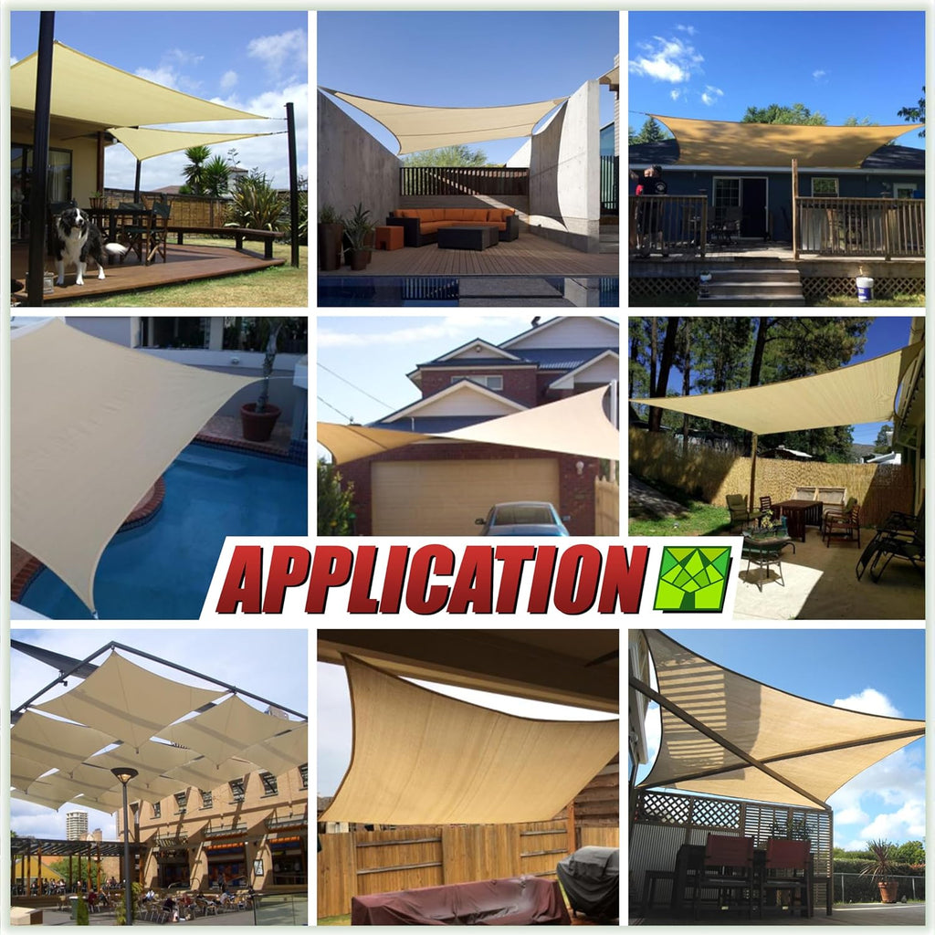 Colourtree 12' x 20' Beige Sun Shade Sail Rectangle Canopy Fabric Cloth Screen, Water Permeable & UV Block UPF50, Heavy