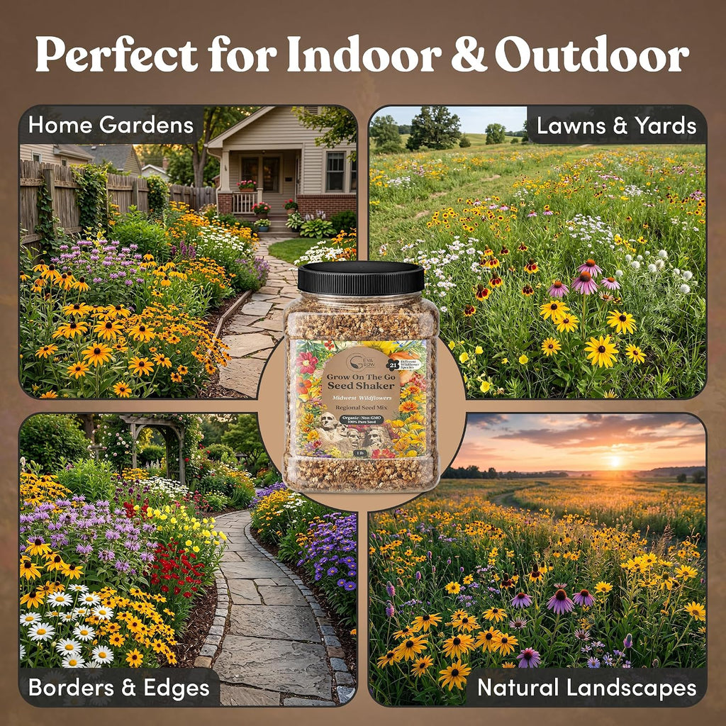 Midwest Wildflower Seeds Regional Mix - Organic, Non-GMO - 100% Pure Seed - 21 Different Wildflowers Seeds of Annual