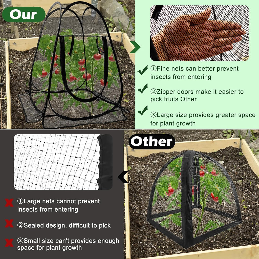 Pop Up Mesh Plant Protectors from Animals,Large Plant Netting Guard Cover with 8 Stake Crop Cage Fine Mesh Plant Tents
