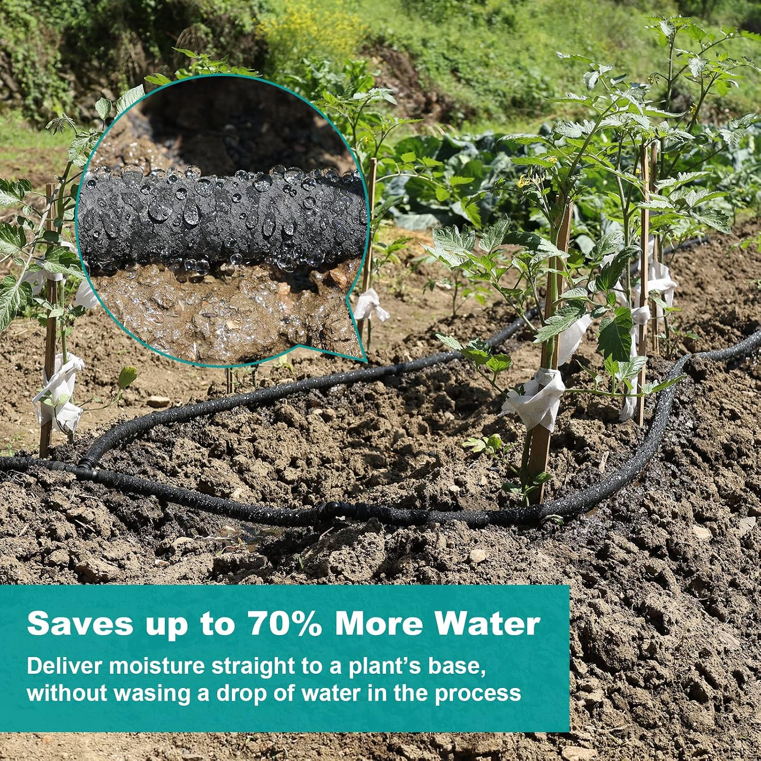 5/8 Inch 100 FT Soaker Hose for Garden, Lawn Irrigation | Solid Brass Connectors, Leakproof Design, Efficient Root