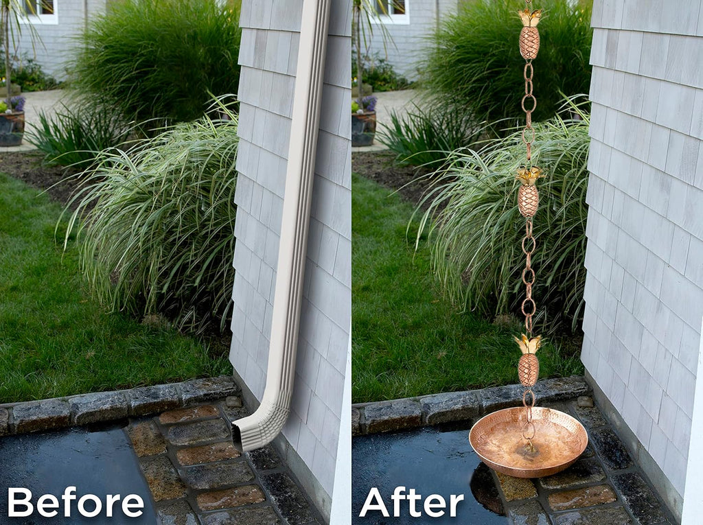 Good Directions 100% Pure Copper Pineapple Rain Chain, 8-1/2 Feet Long, Artistically Designed, Replaces Gutter Downspout