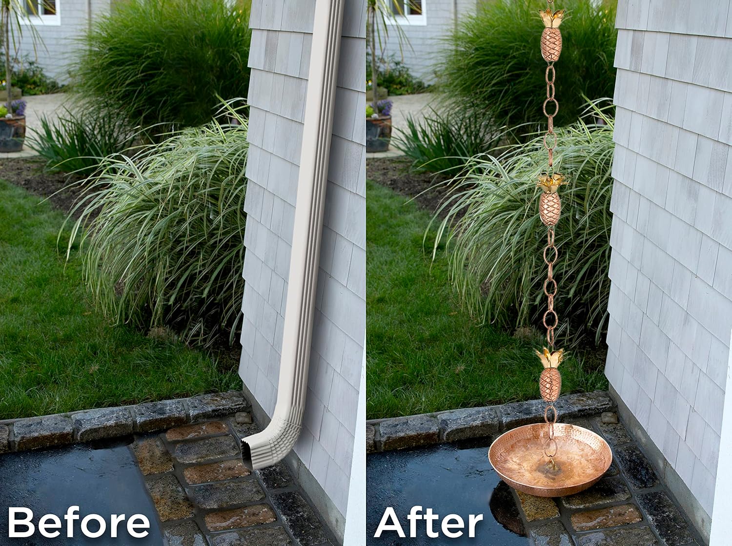 Good Directions 100% Pure Copper Pineapple Rain Chain, 8-1/2 Feet Long, Artistically Designed, Replaces Gutter Downspout