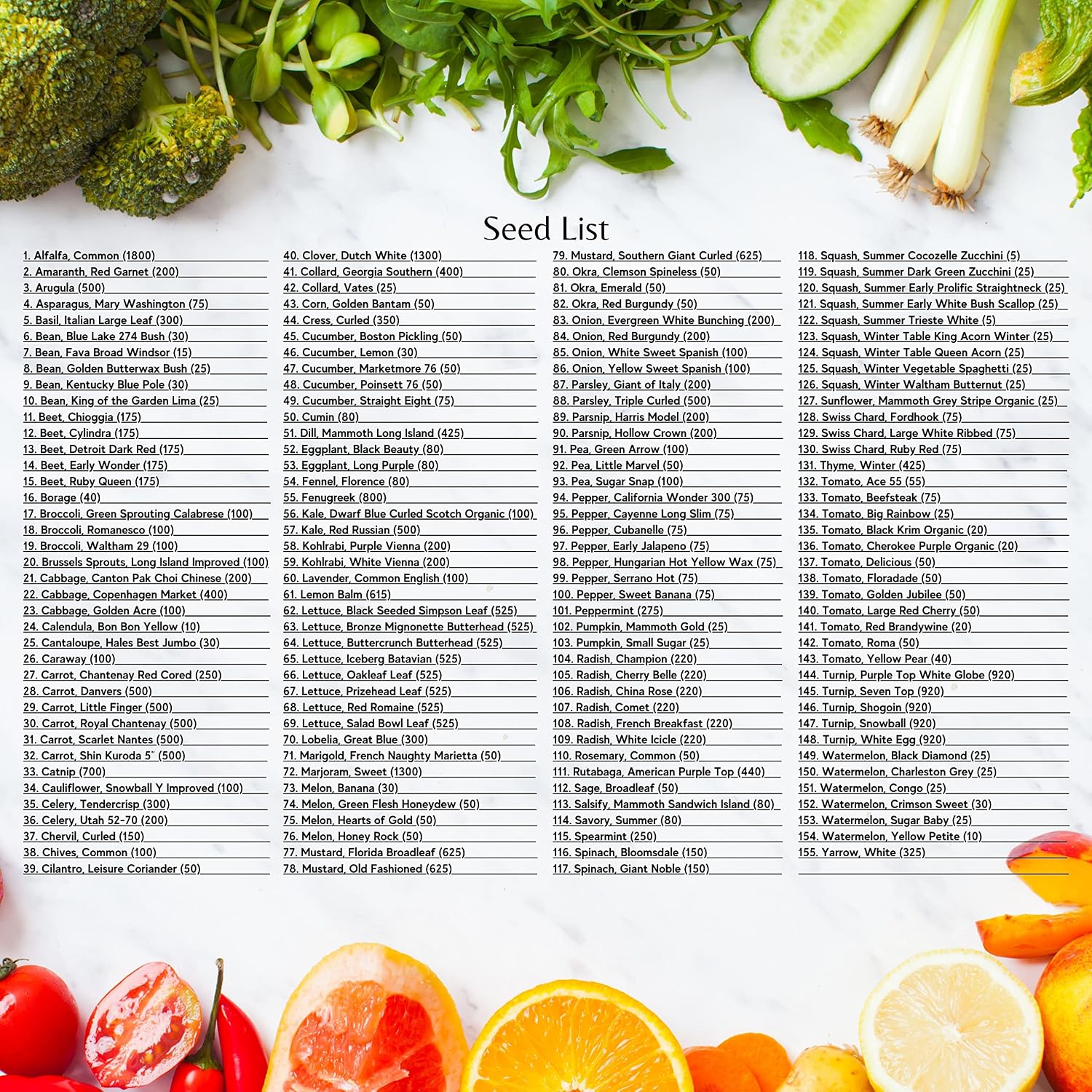 Survival Seed Kit America's Largest Assortment of Heirloom Seeds - 155 Varieties - (Over 65,000 Seeds) Vegetable Fruit