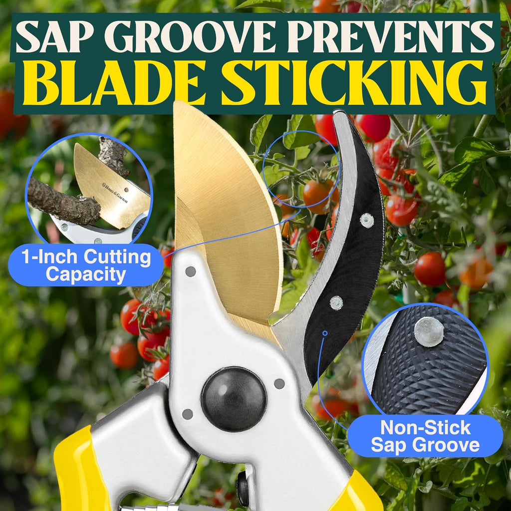 Haus & Garten ClassicPRO 8.5" Premium Titanium Bypass Garden Shears - Use as Pruners, Pruning Shears for Gardening