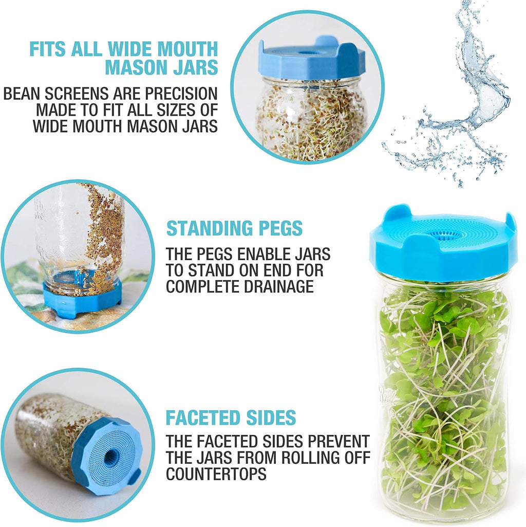 Masontops Bean Screen Sprouts Growing Kit - Sprouting Lids & Sprout Mixes Microgreens Growing Kit - Sprouting Kit Wide