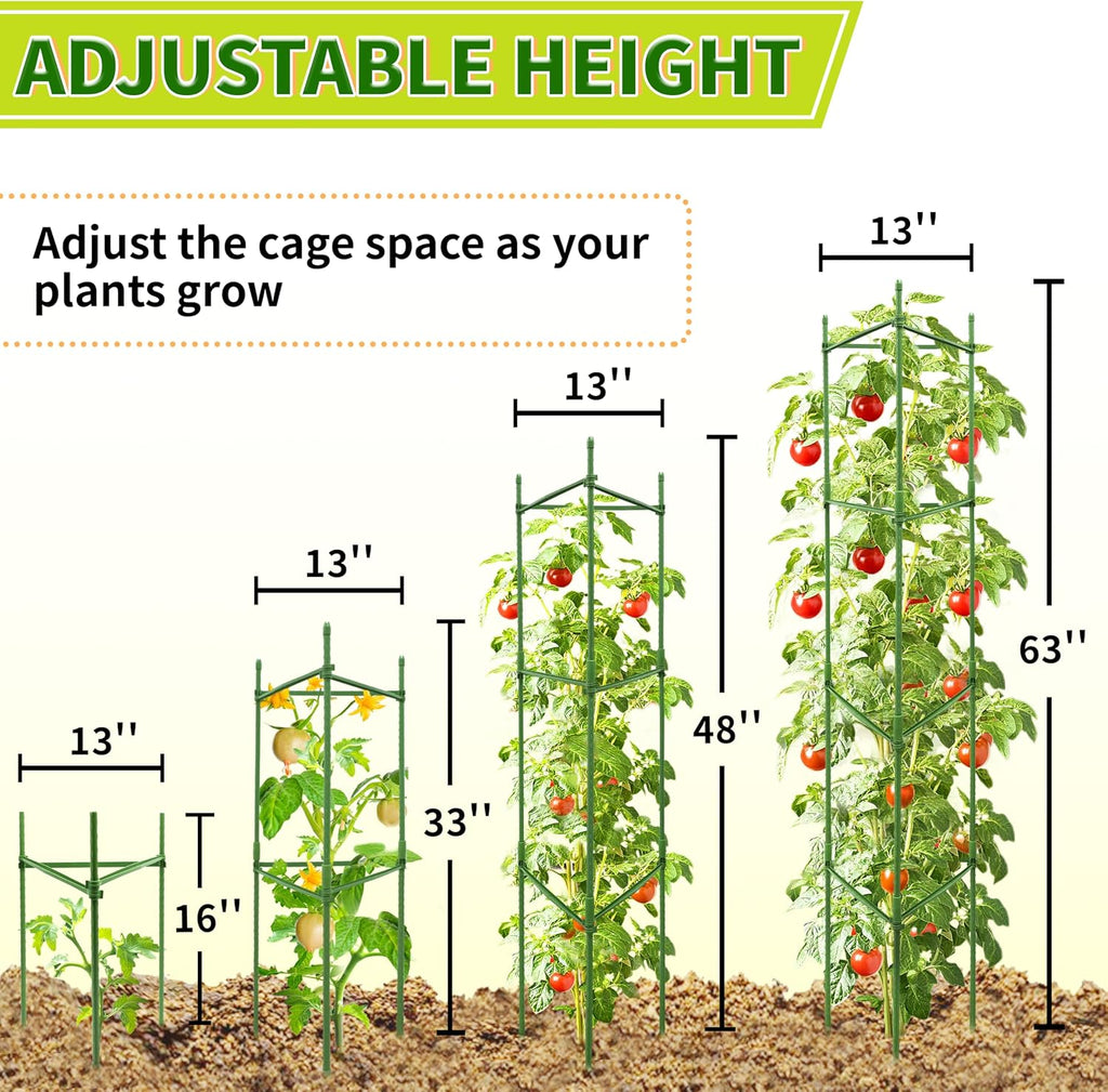 63-Inch Heavy Duty Tomato Cages, 6-Pack Extra Tall Metal Tomato Trellis, Steel Tube Plant Cage for Indeterminate